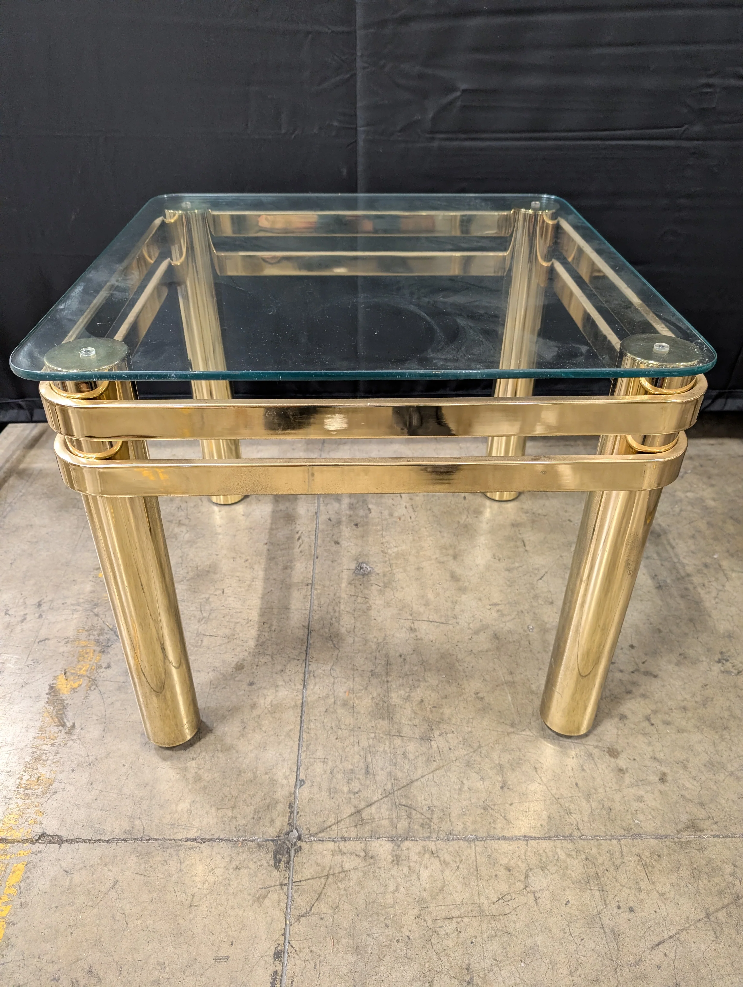 Two-Tier Glass Top Side Table with Brass-Tone Frame - Image 2