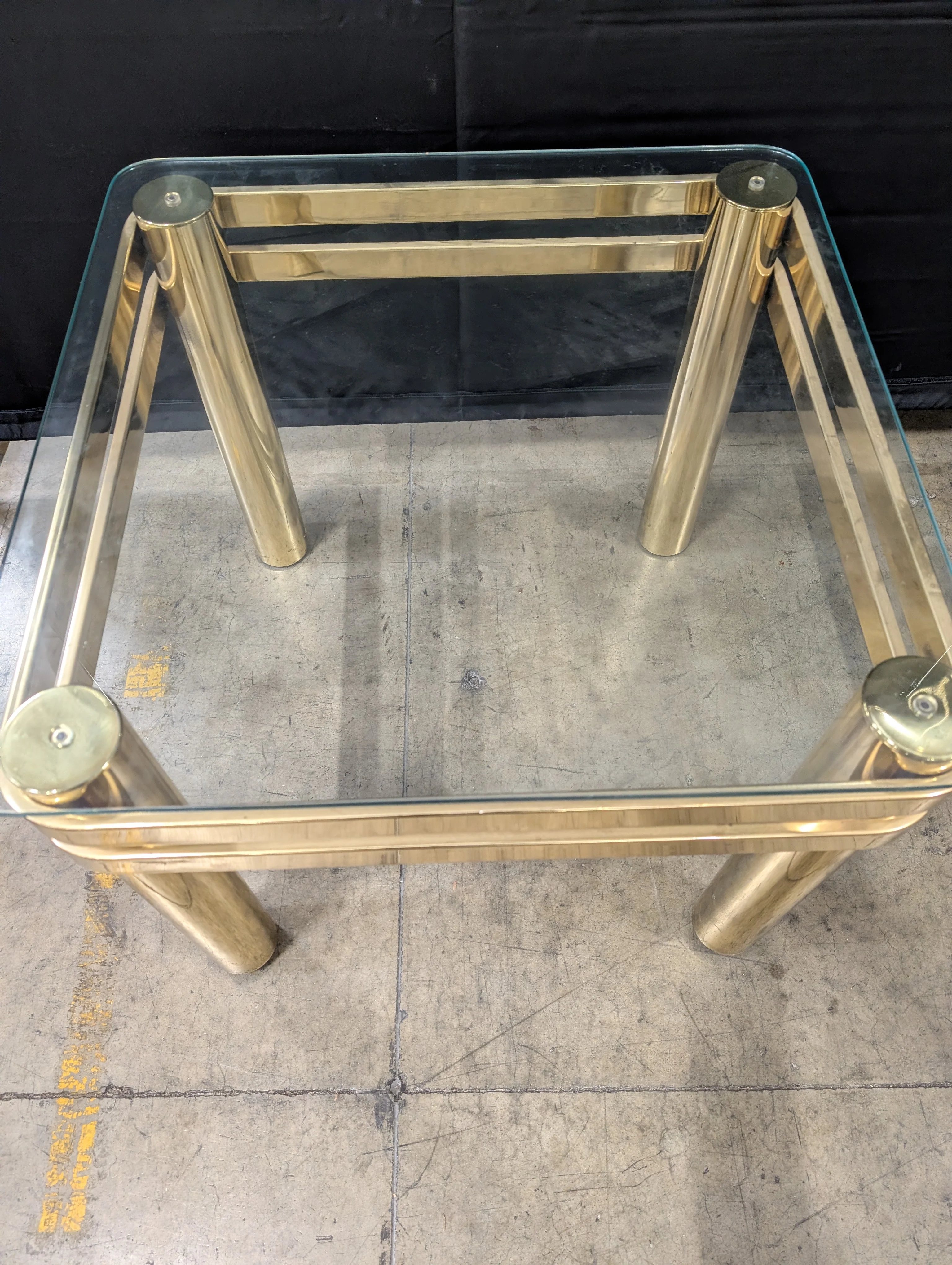 Two-Tier Glass Top Side Table with Brass-Tone Frame - Image 3