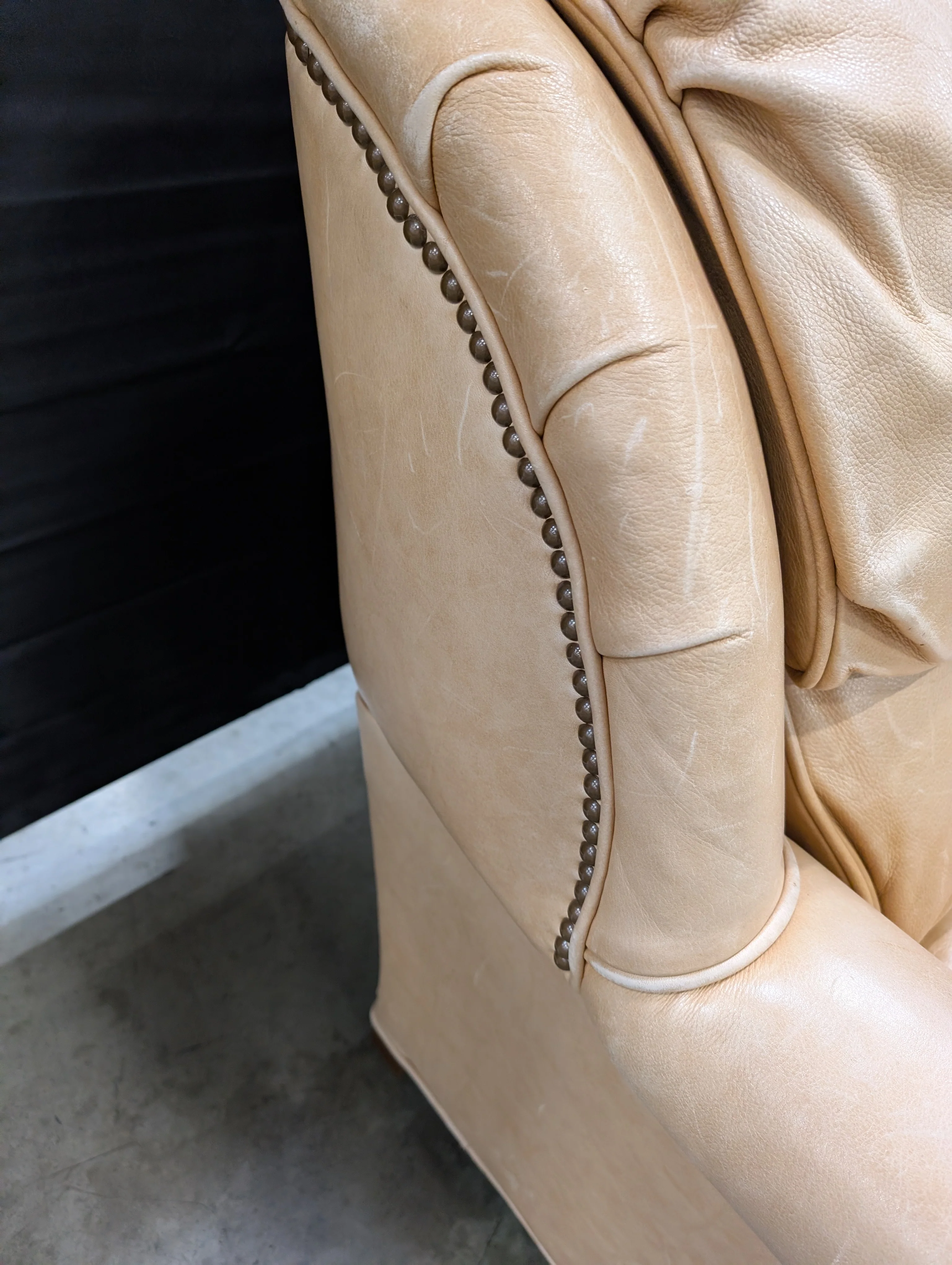 Tan Leather ETHAN ALLEN Armchair with Matching Ottoman - Image 10
