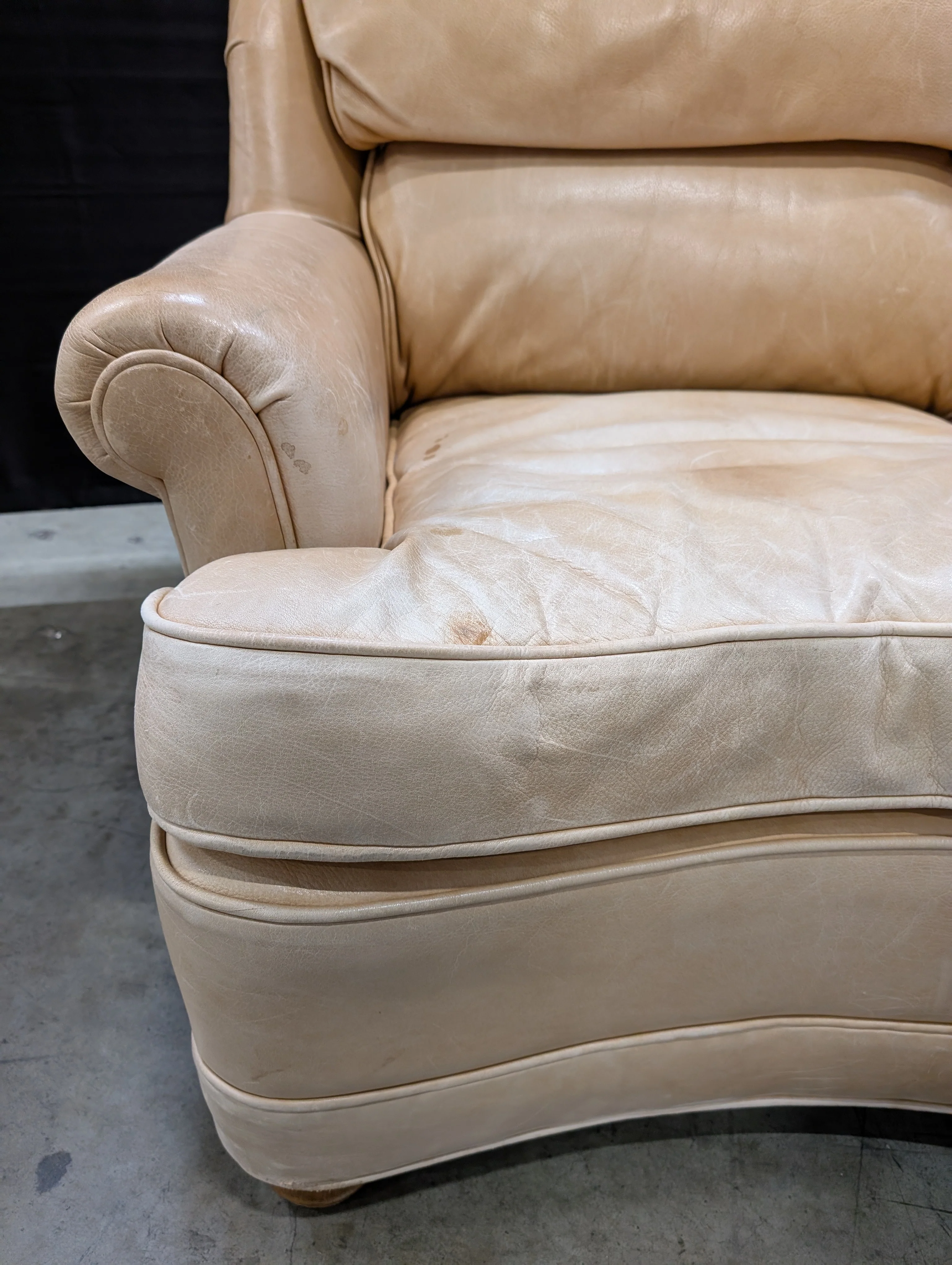 Tan Leather ETHAN ALLEN Armchair with Matching Ottoman - Image 3