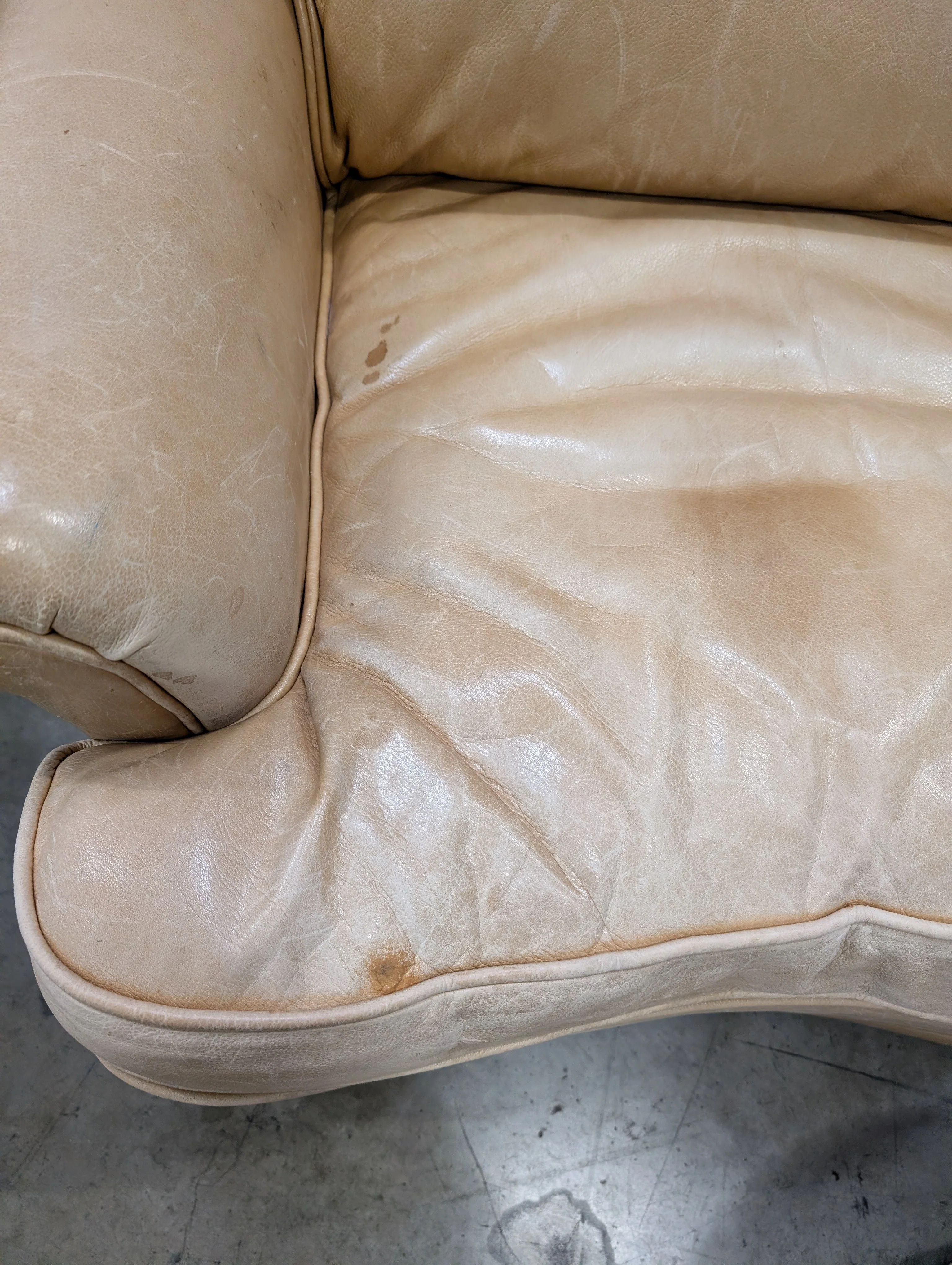Tan Leather ETHAN ALLEN Armchair with Matching Ottoman - Image 4