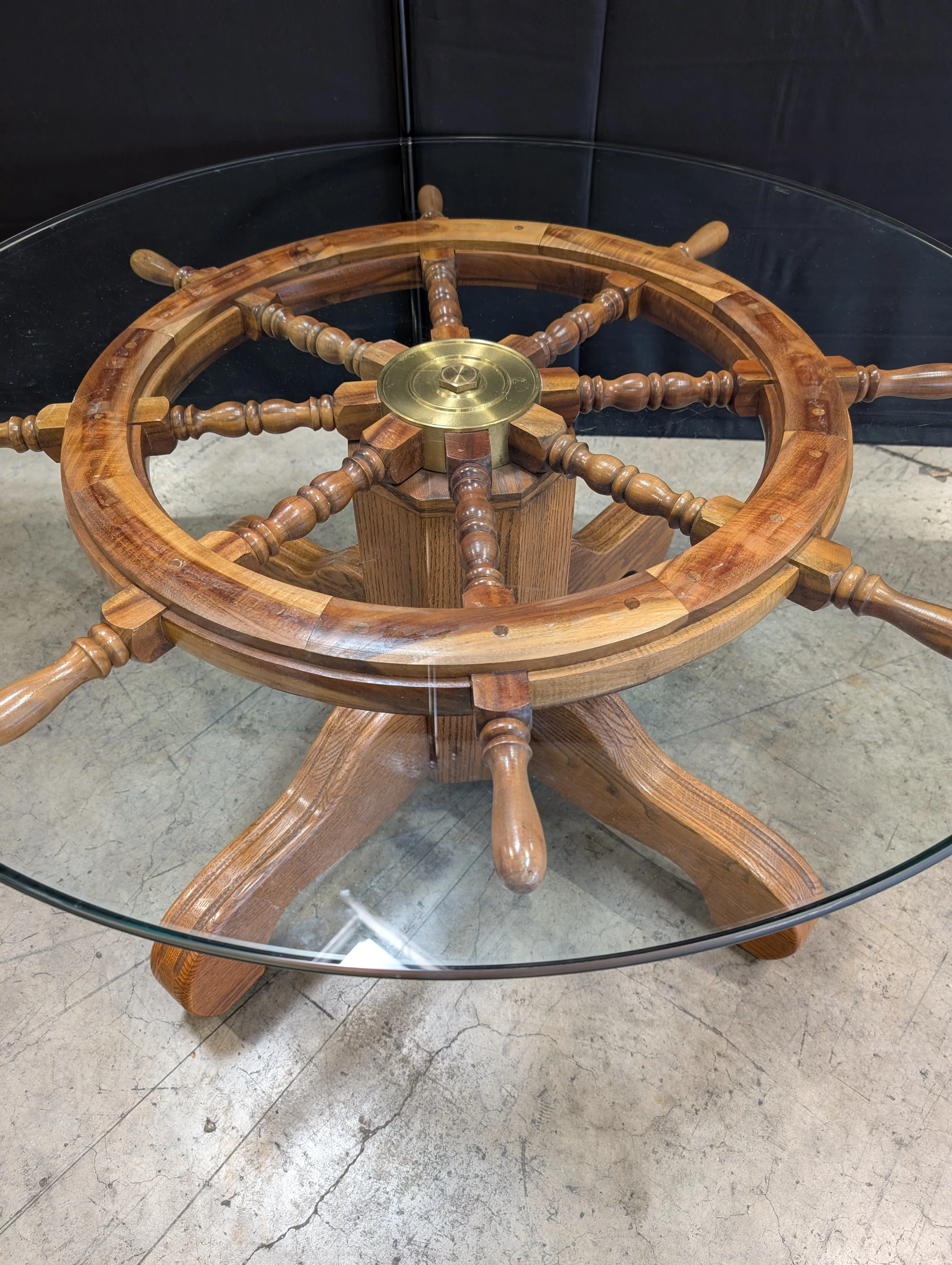 Nautical Ship's Wheel Wood and Glass Coffee Table - Image 2