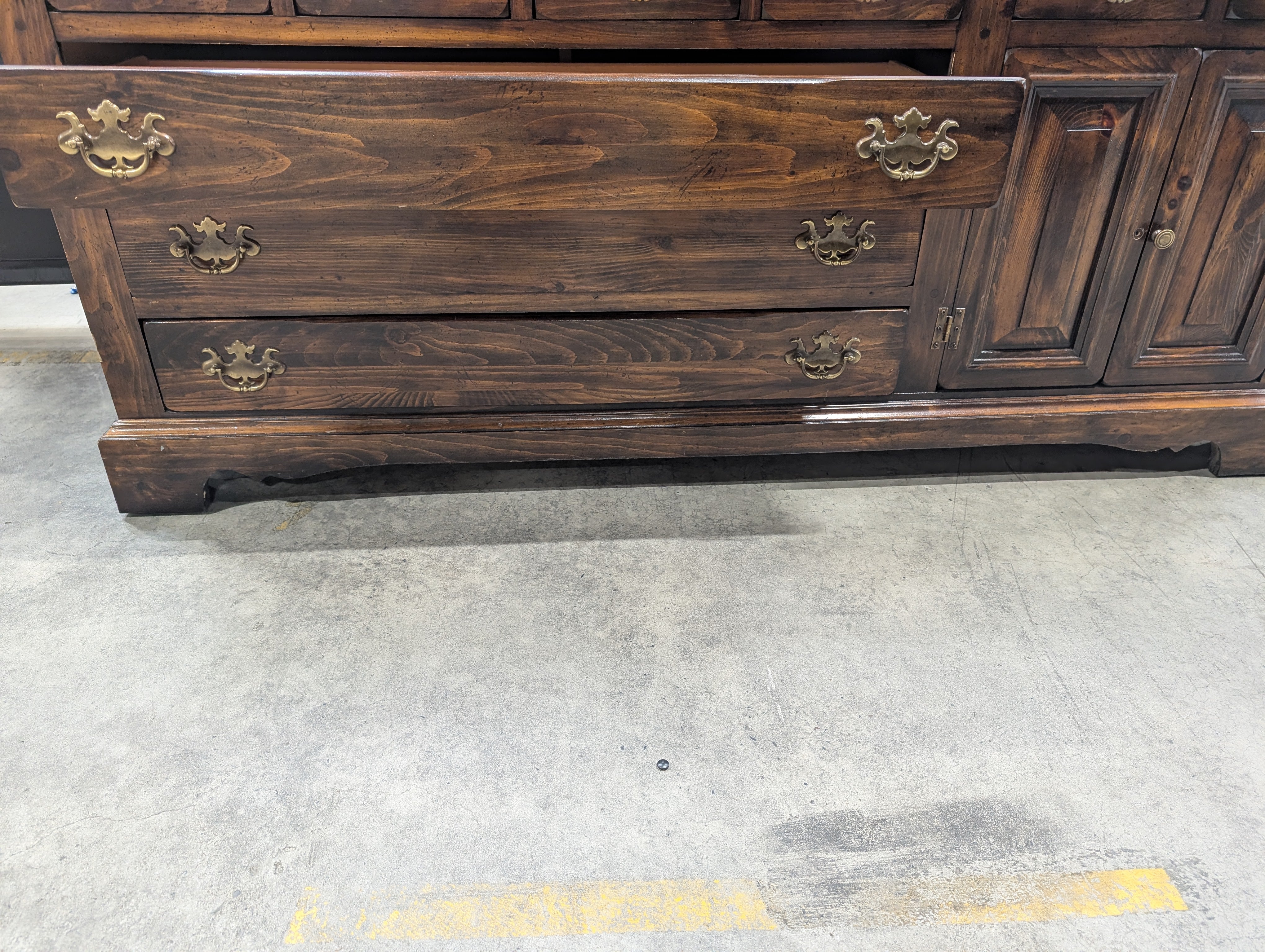 Sears Open Hearth Collection Dark Stained Wood Dresser with Hutch and Mirror - Image 4