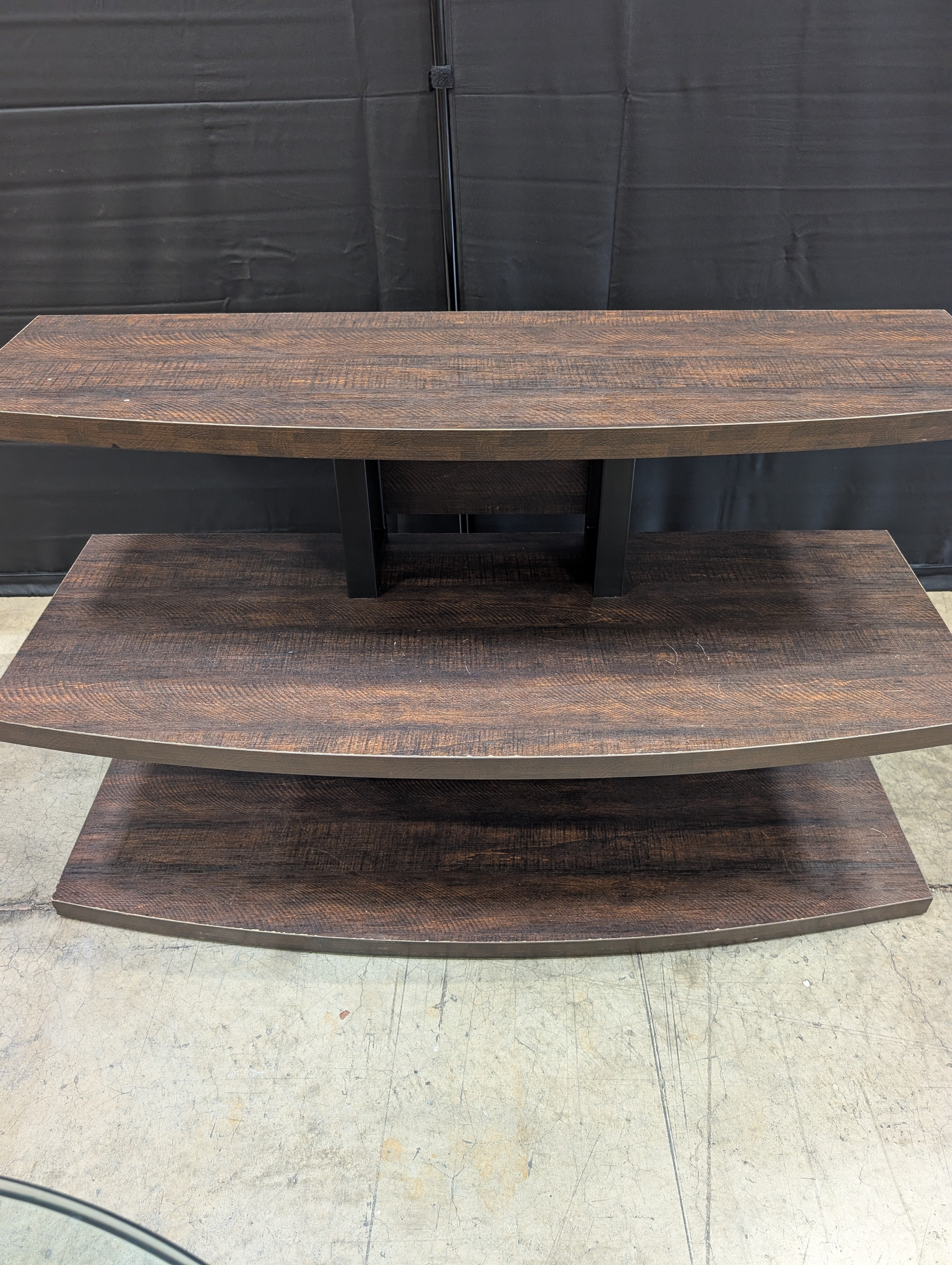 Three-Tiered Dark Wood Curved Media Console