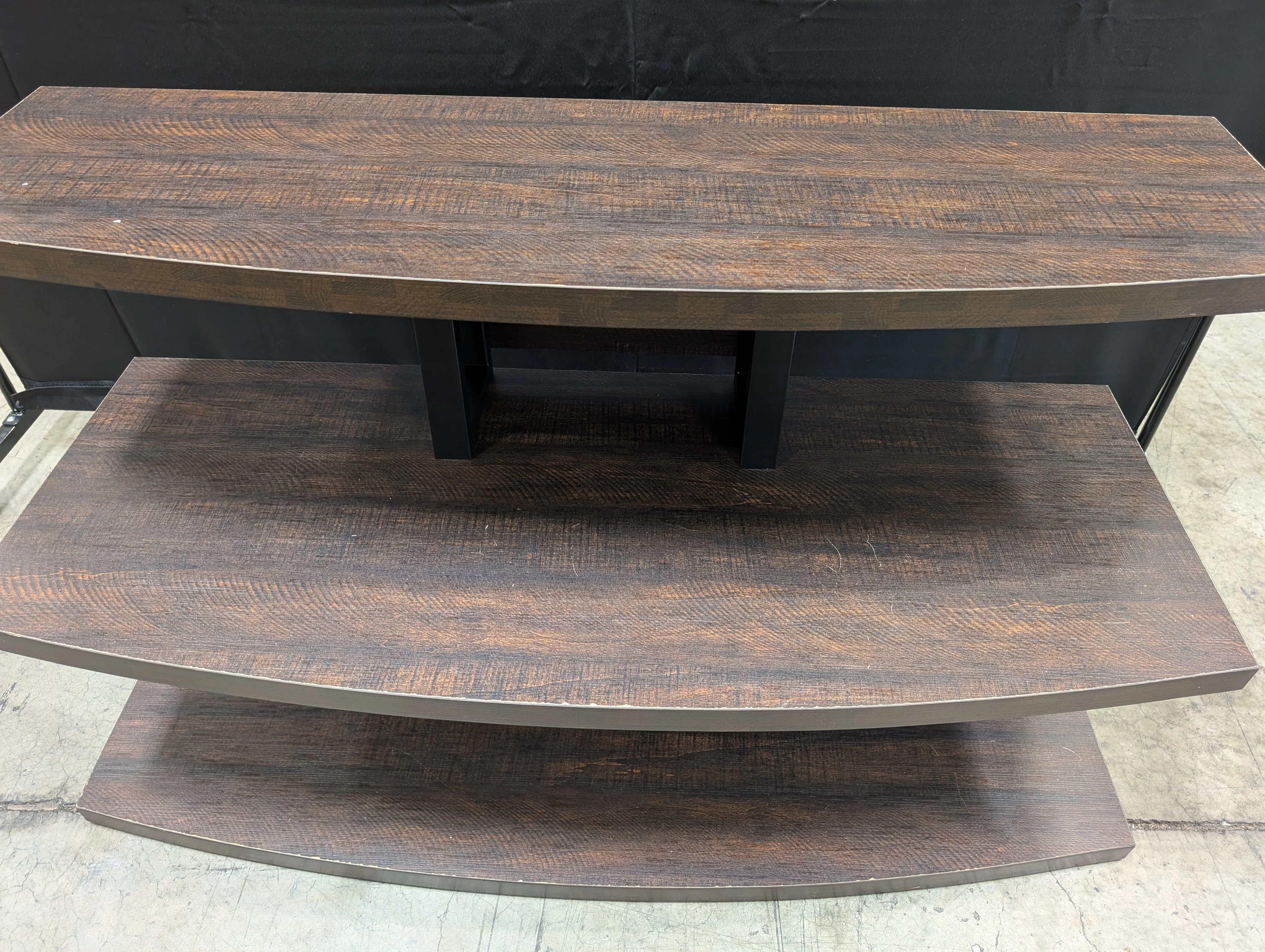 Three-Tiered Dark Wood Curved Media Console - Image 4