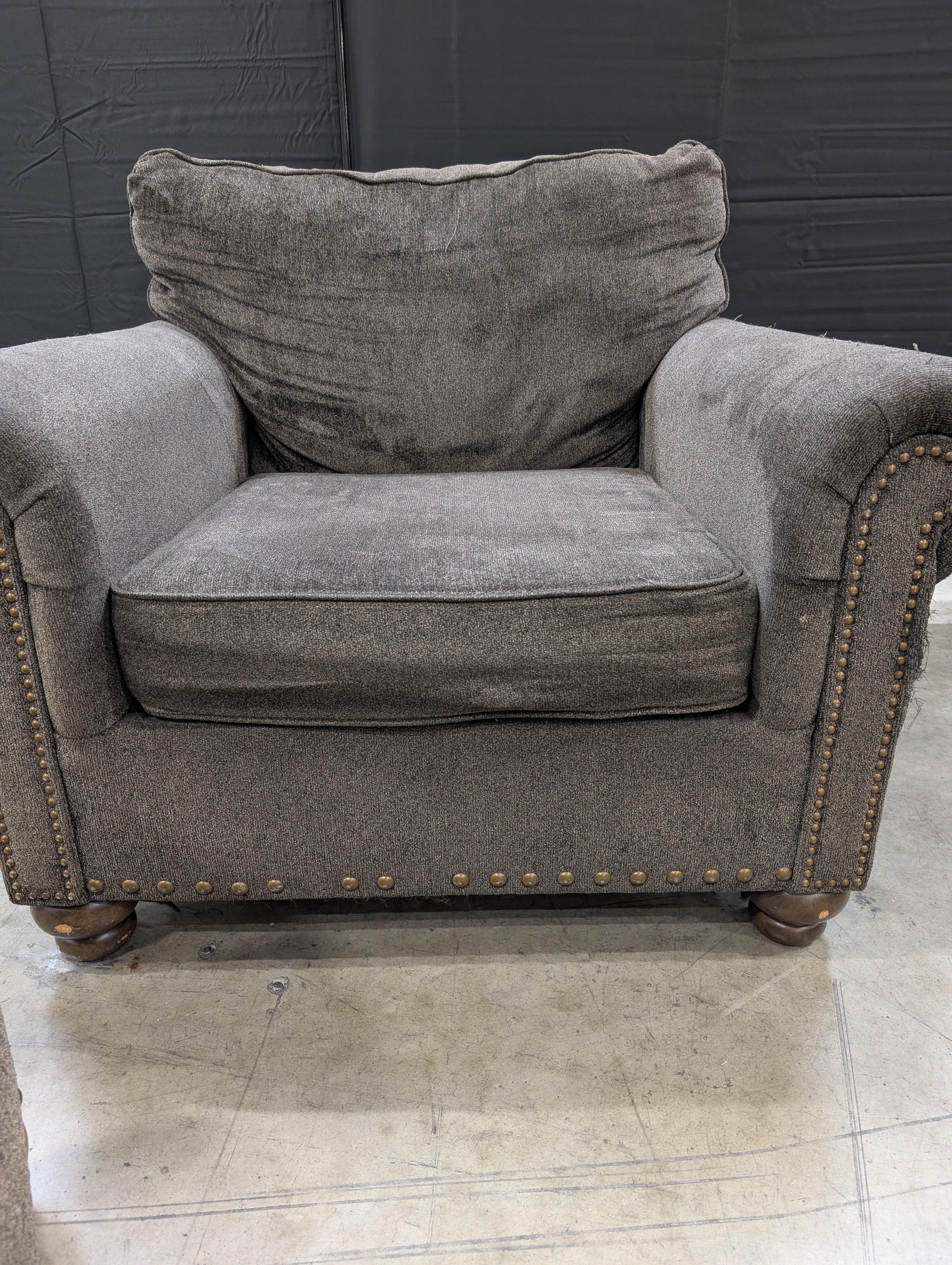 Used Club Chair and Ottoman Set with Nailhead Trim - Image 8