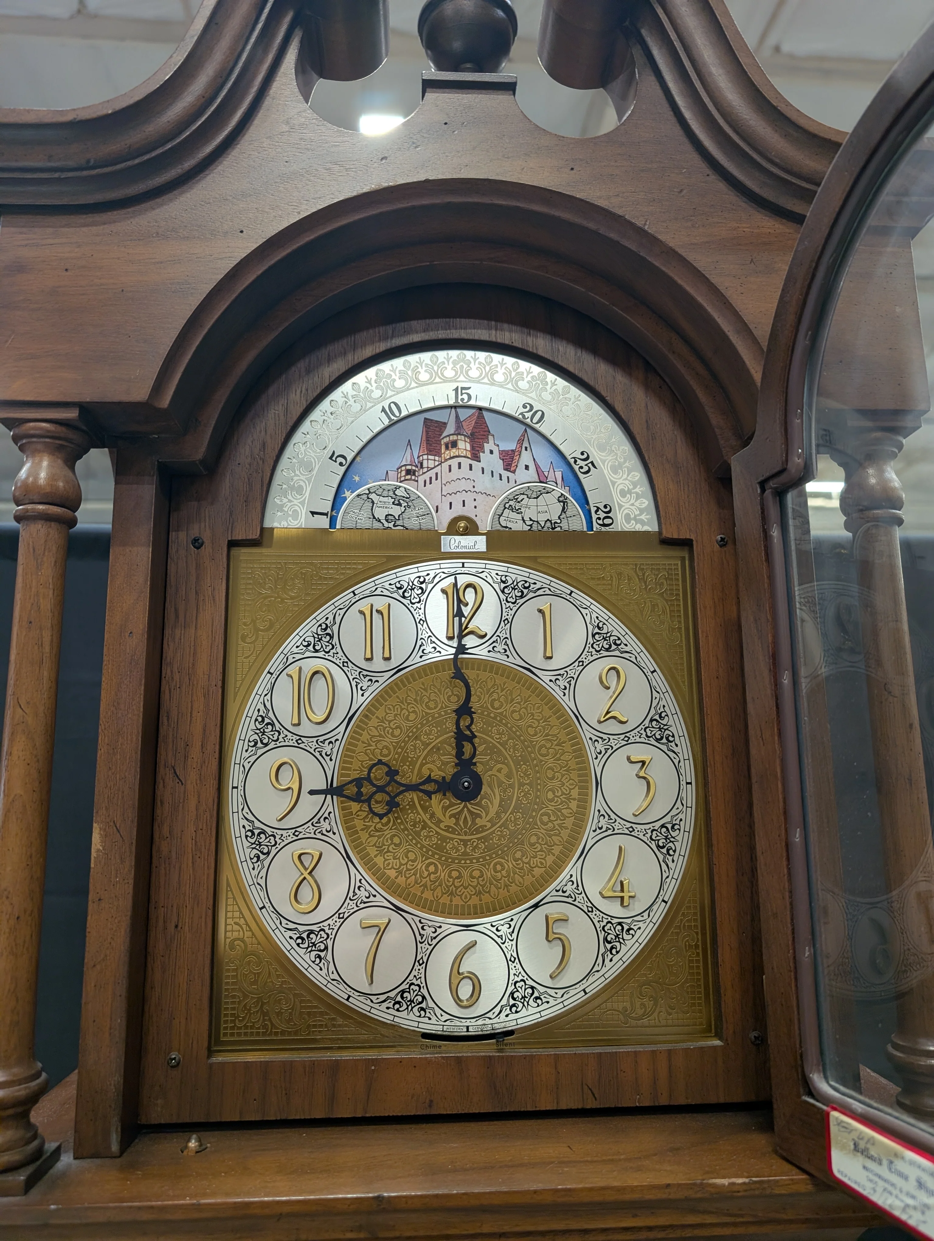 Traditional Dark Wood Grandfather Clock with Moon Phase Dial - Image 3