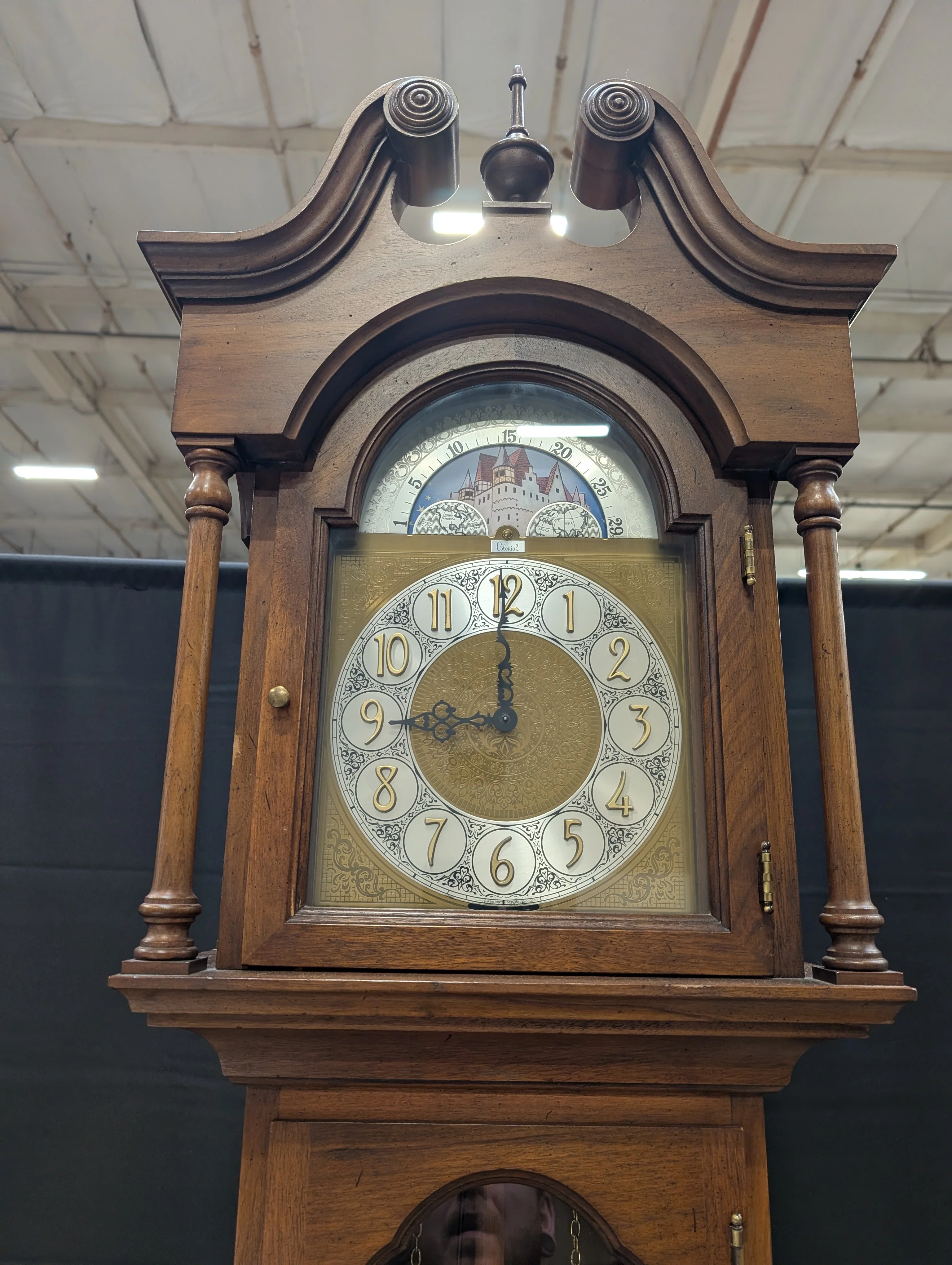 Traditional Dark Wood Grandfather Clock with Moon Phase Dial - Image 4