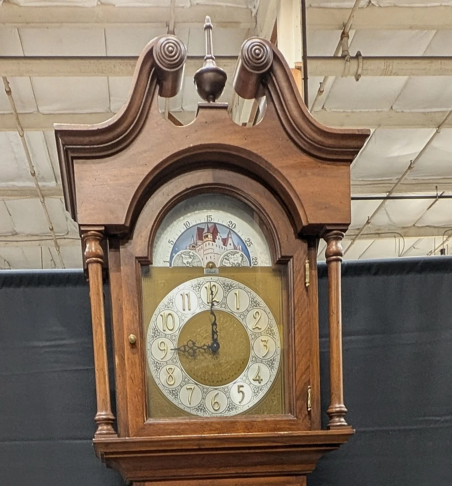 Traditional Dark Wood Grandfather Clock with Moon Phase Dial - Image 7