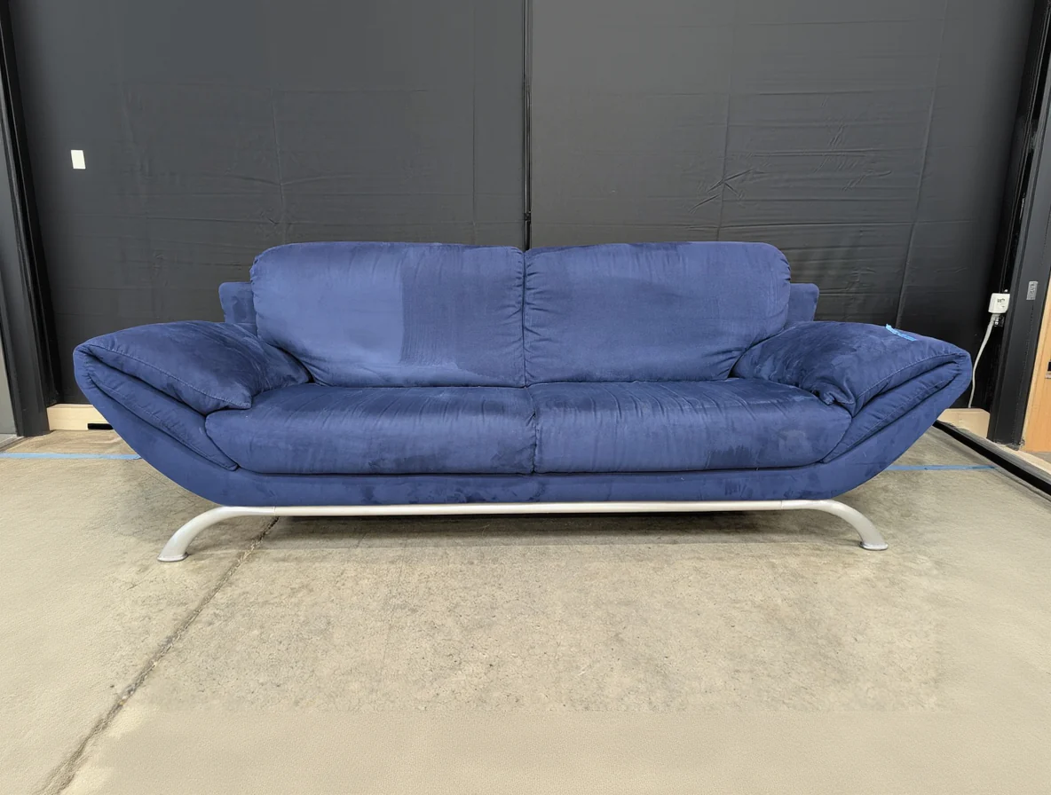 Modern Blue Fabric Two-Seater Sofa with Curved Metal Base