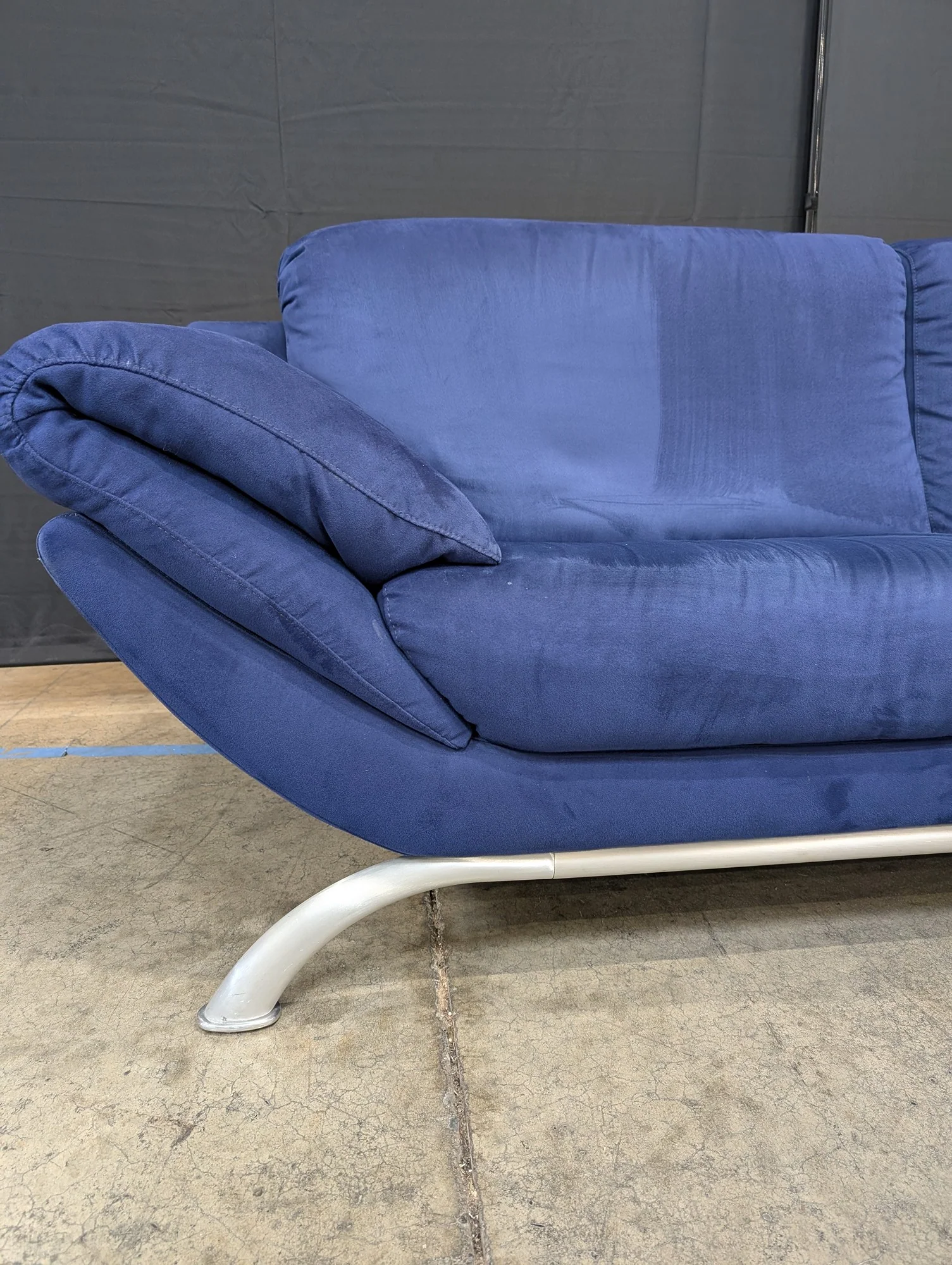 Modern Blue Fabric Two-Seater Sofa with Curved Metal Base - Image 2