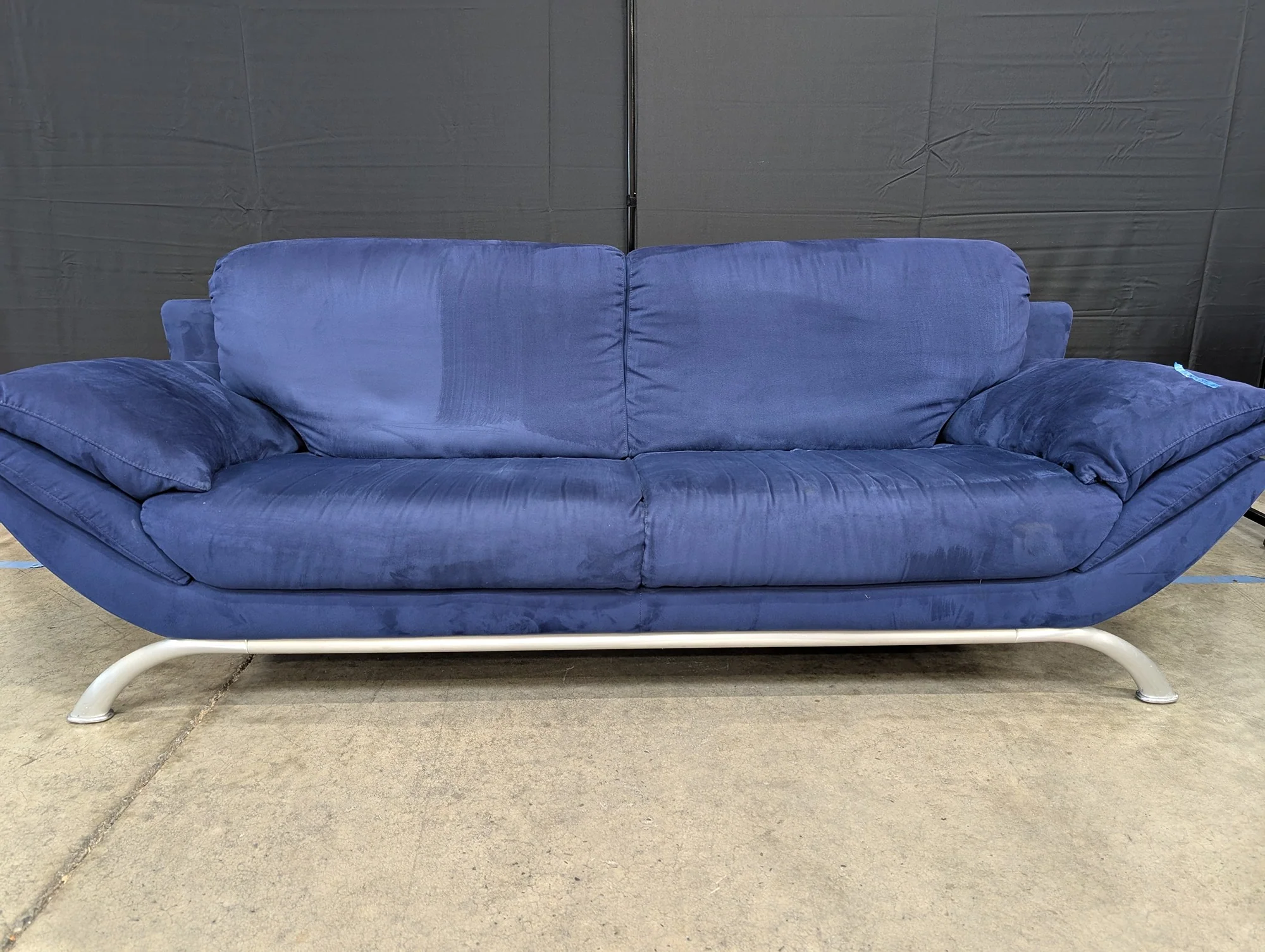 Modern Blue Fabric Two-Seater Sofa with Curved Metal Base - Image 5
