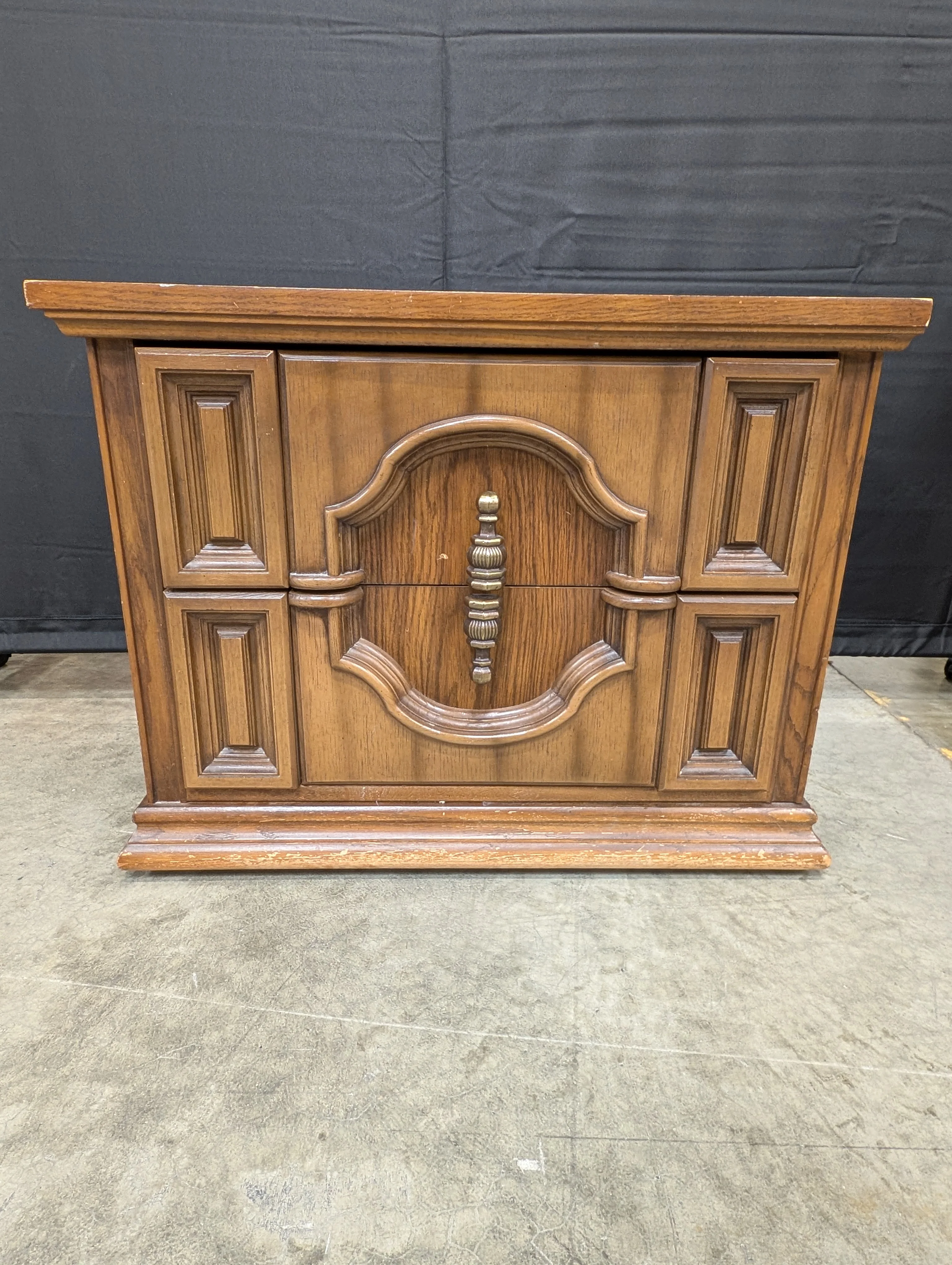 Vintage Style Dark Wood Two Drawer Nightstand
