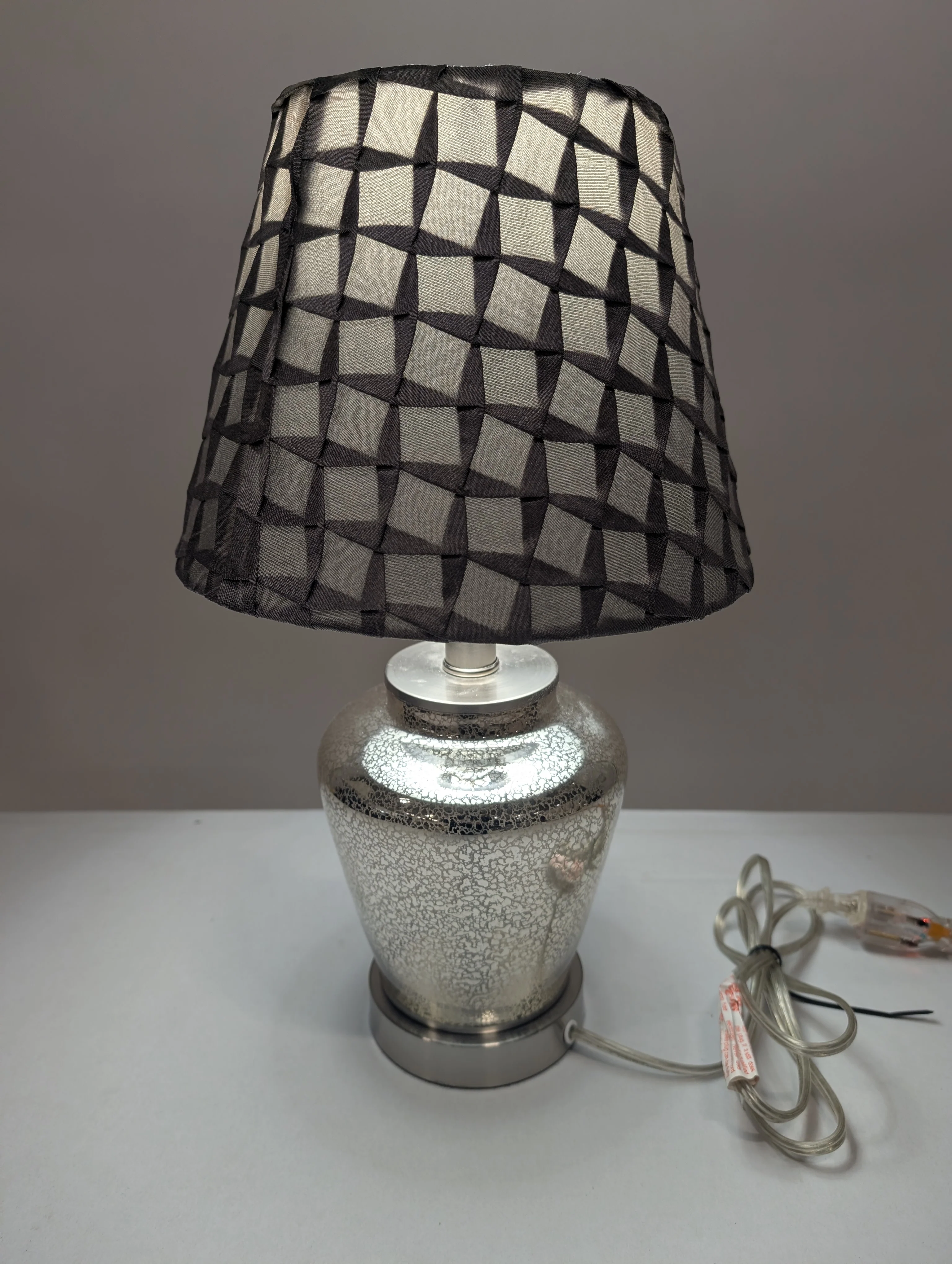 Silver Mercury Glass Table Lamp with Textured Gray Fabric Shade