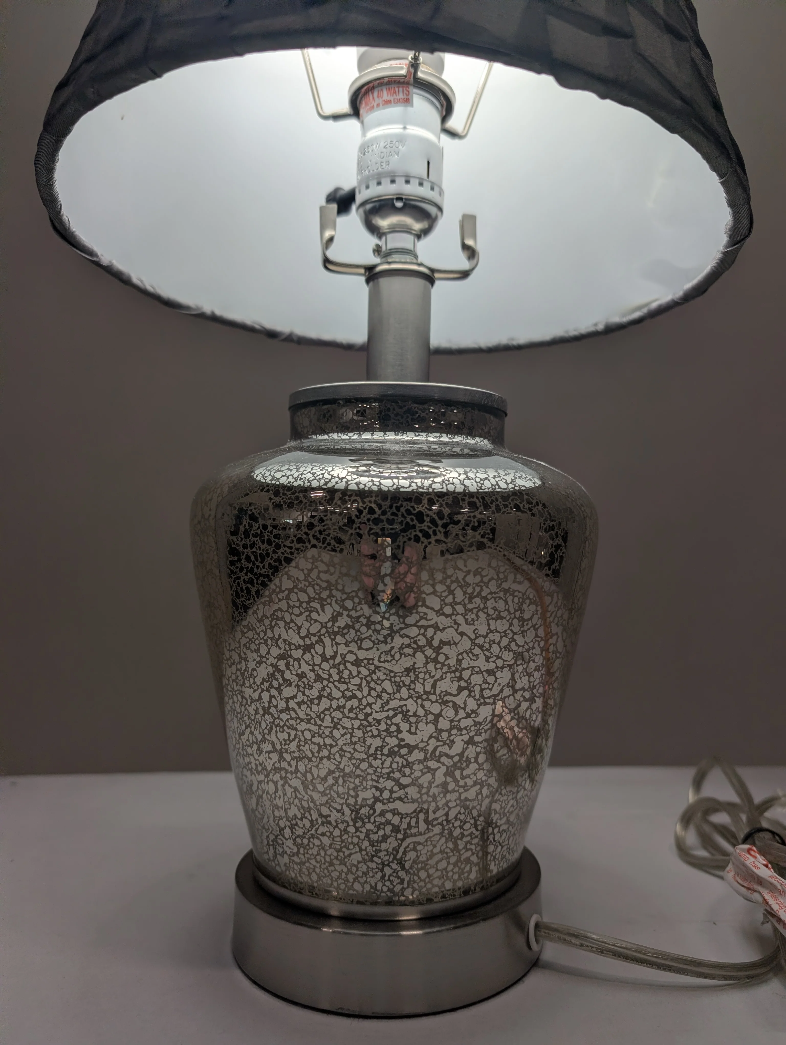 Silver Mercury Glass Table Lamp with Textured Gray Fabric Shade - Image 2