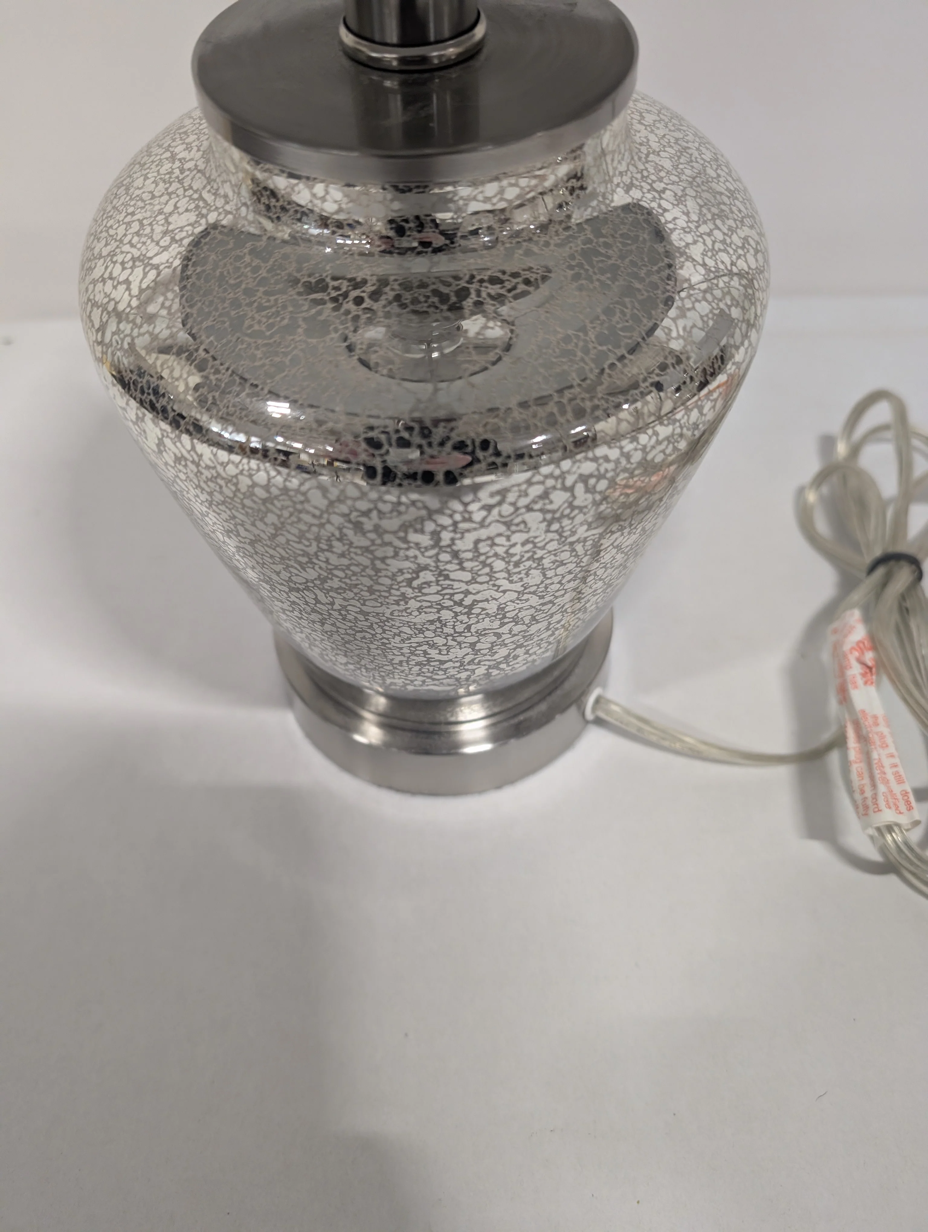 Silver Mercury Glass Table Lamp with Textured Gray Fabric Shade - Image 3