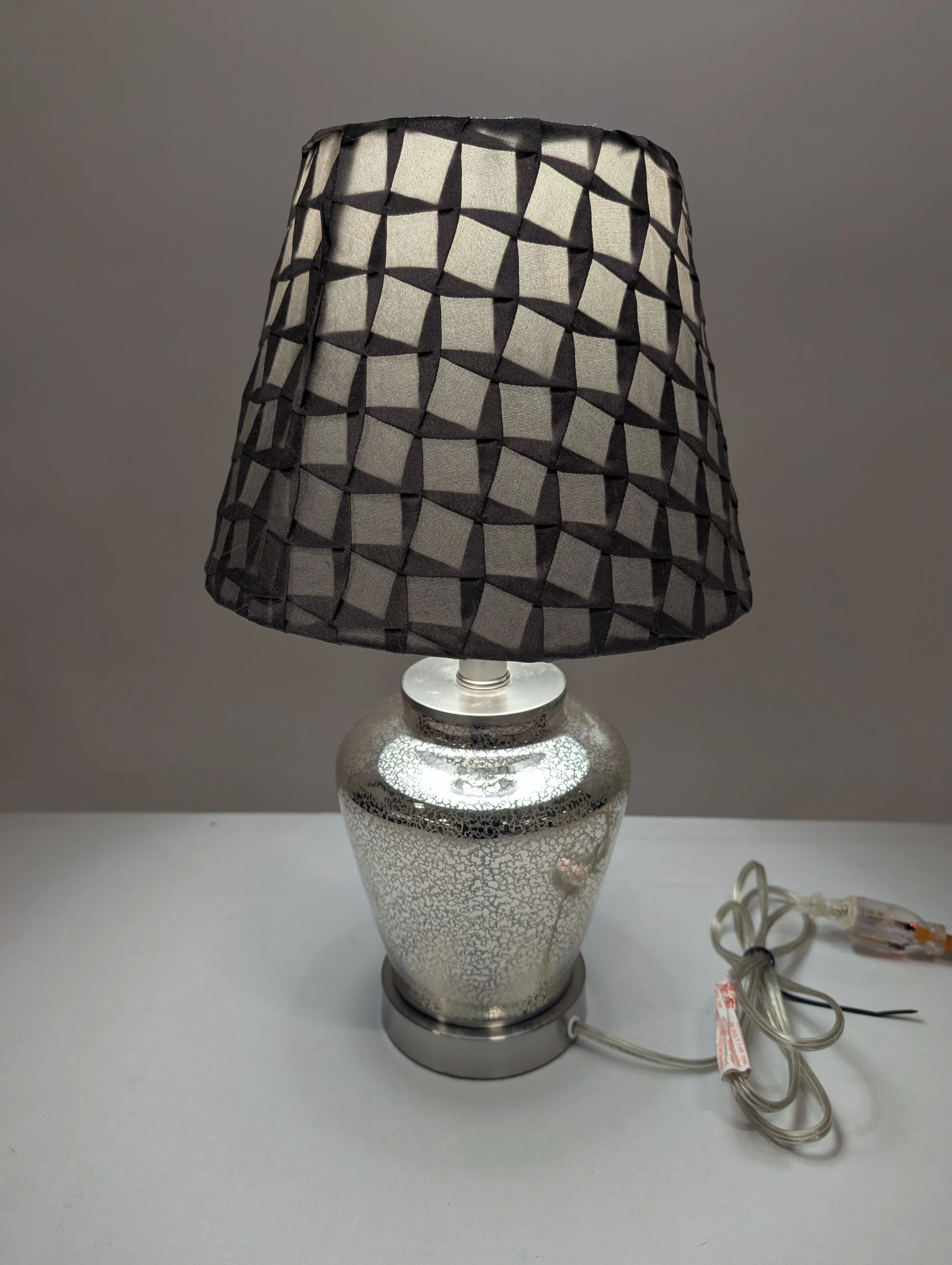 Silver Mercury Glass Table Lamp with Textured Gray Fabric Shade - Image 4