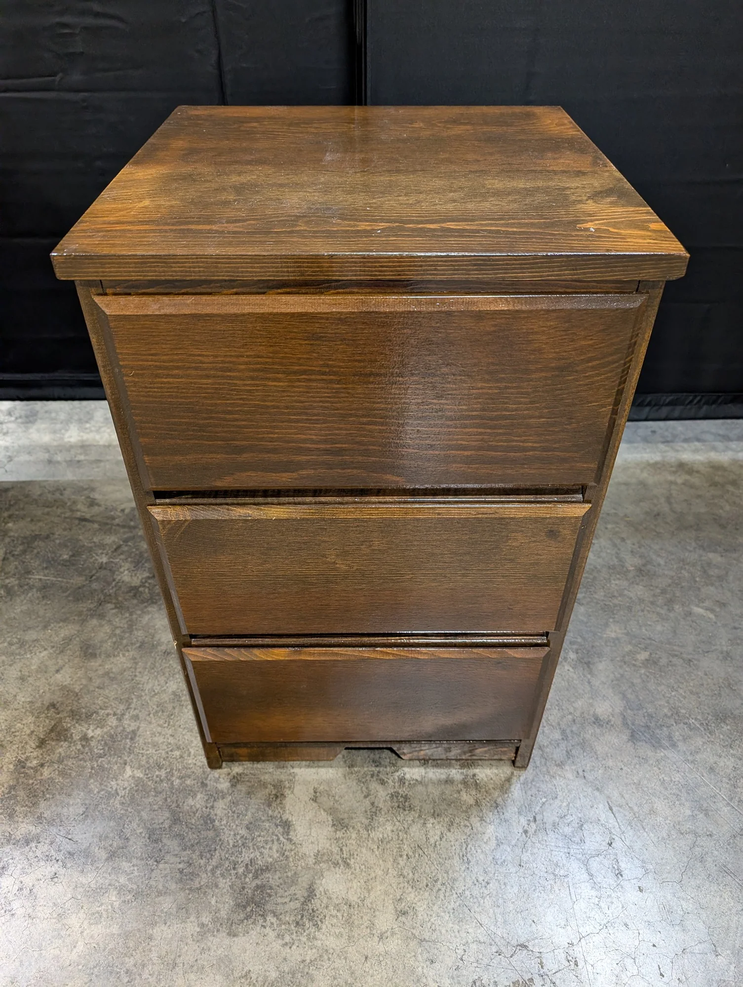 Rustic Wood Three-Drawer Nightstand