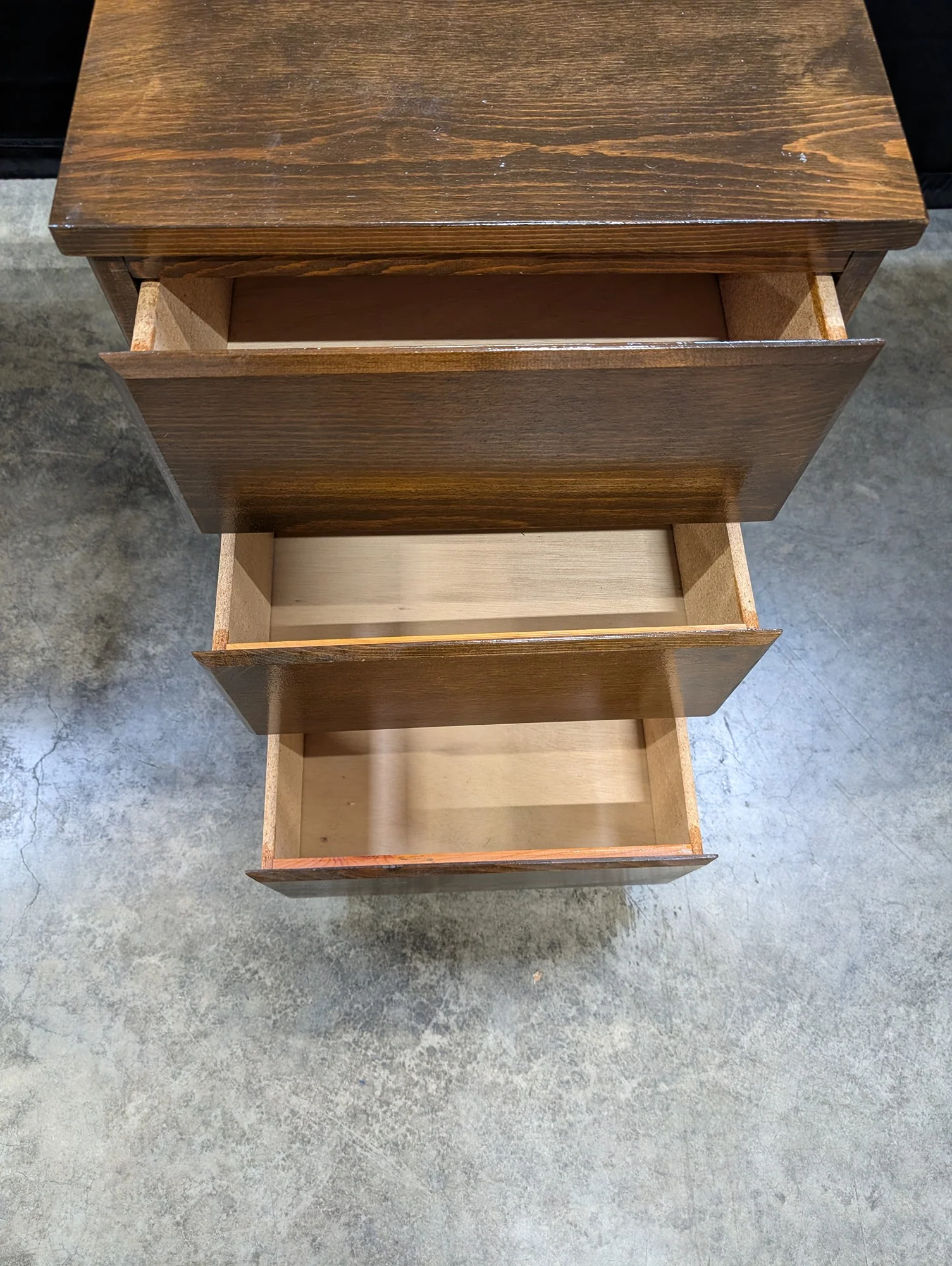 Rustic Wood Three-Drawer Nightstand - Image 2