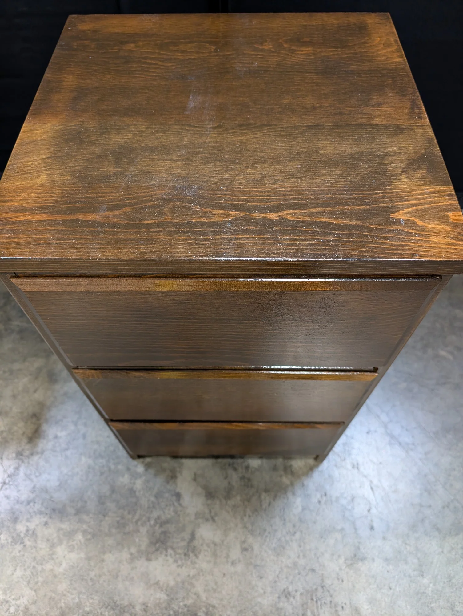 Rustic Wood Three-Drawer Nightstand - Image 3