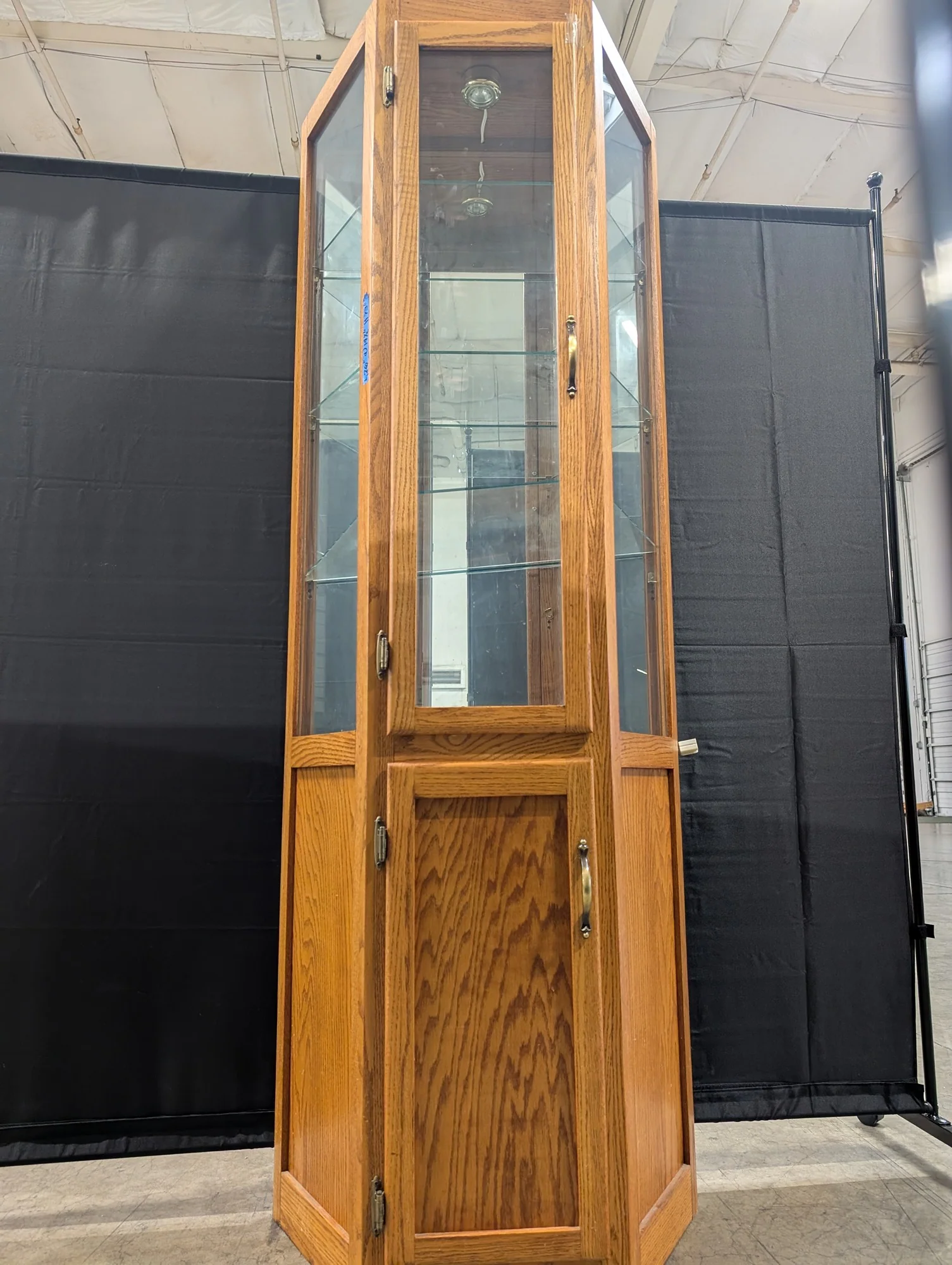 Octagonal Oak Wood Display Cabinet with Glass Shelving - Image 2