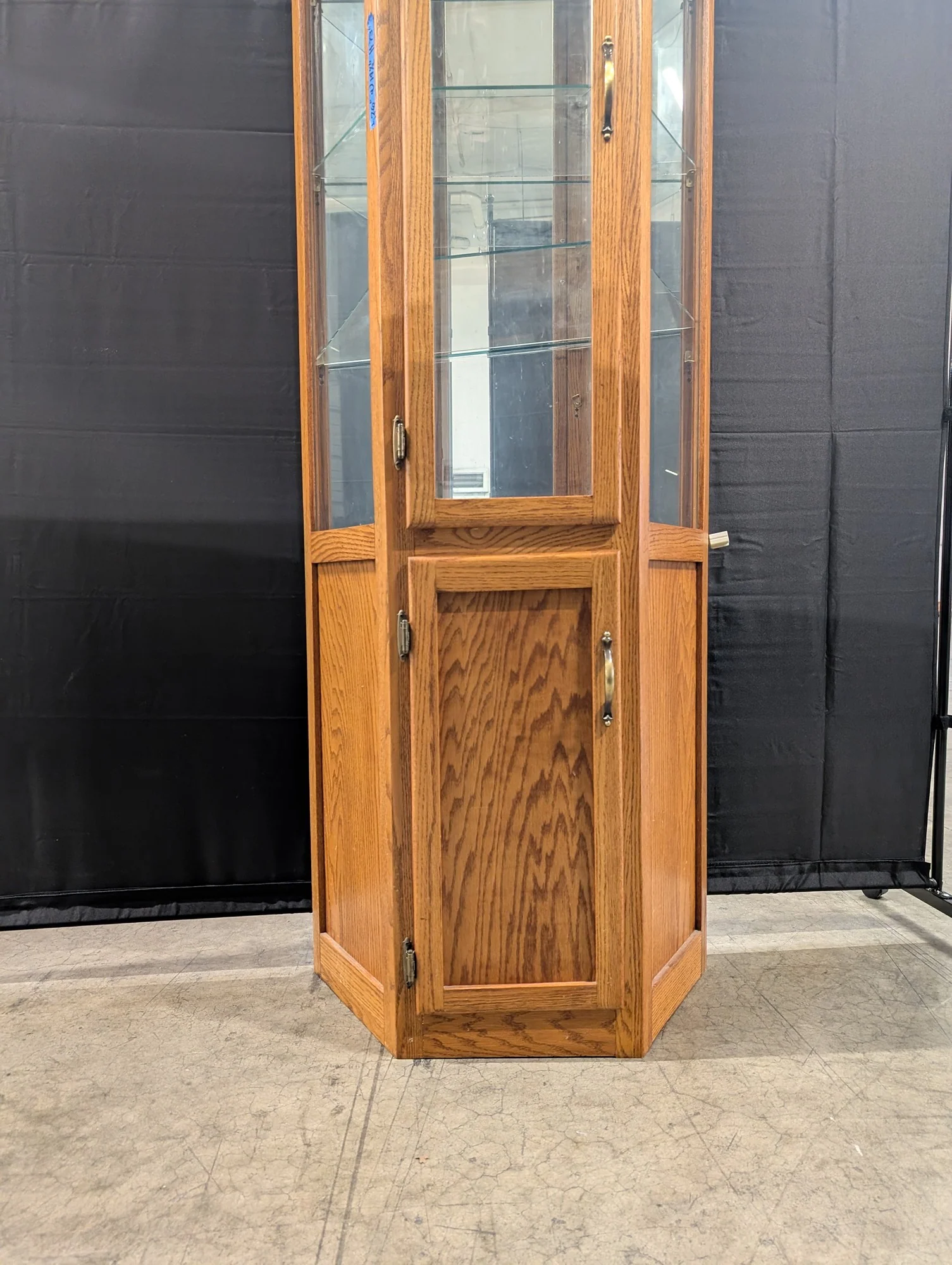 Octagonal Oak Wood Display Cabinet with Glass Shelving - Image 4