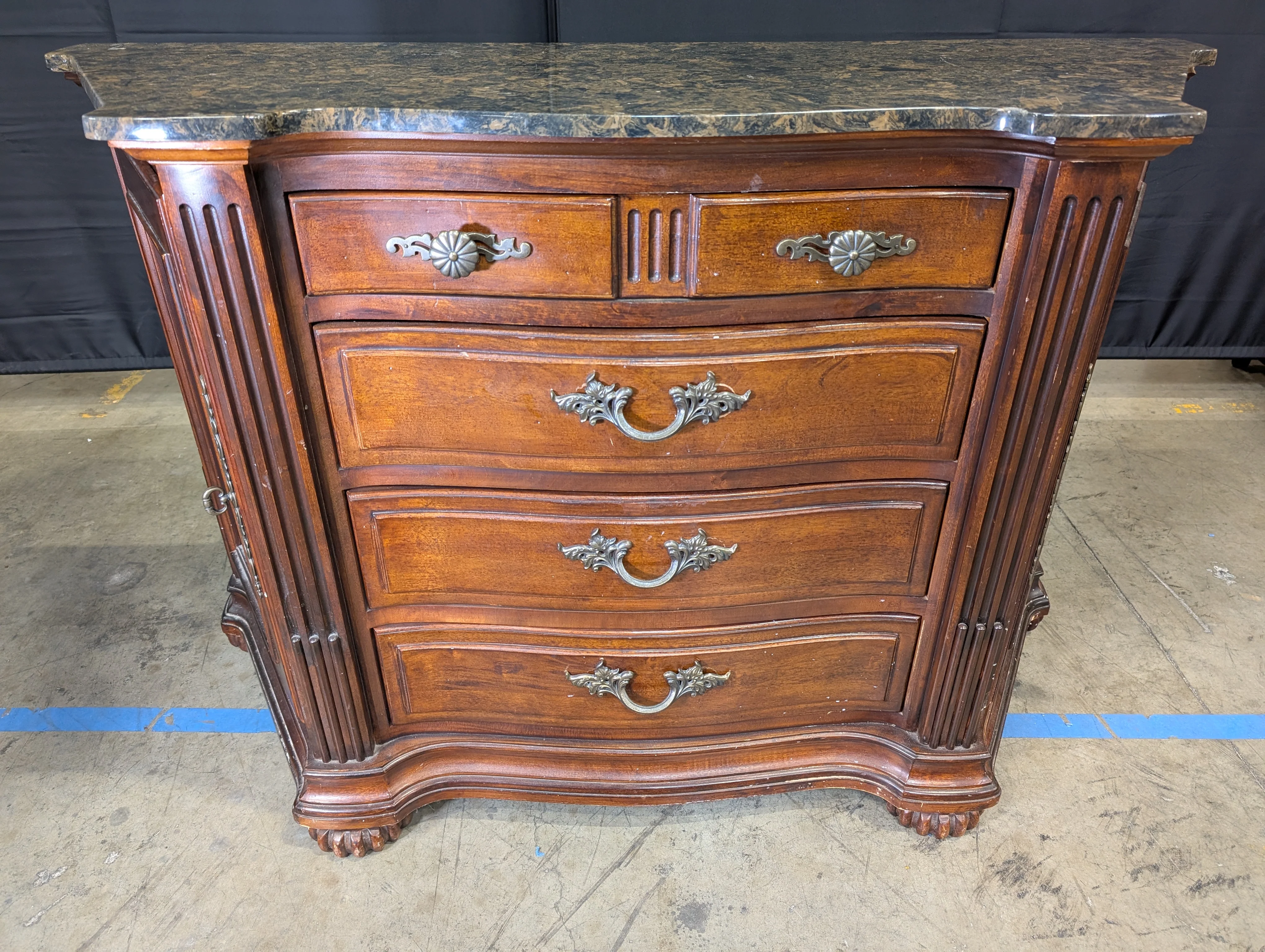 Traditional Cherry Stained Wood Dresser with Ornate Hardware - Image 2