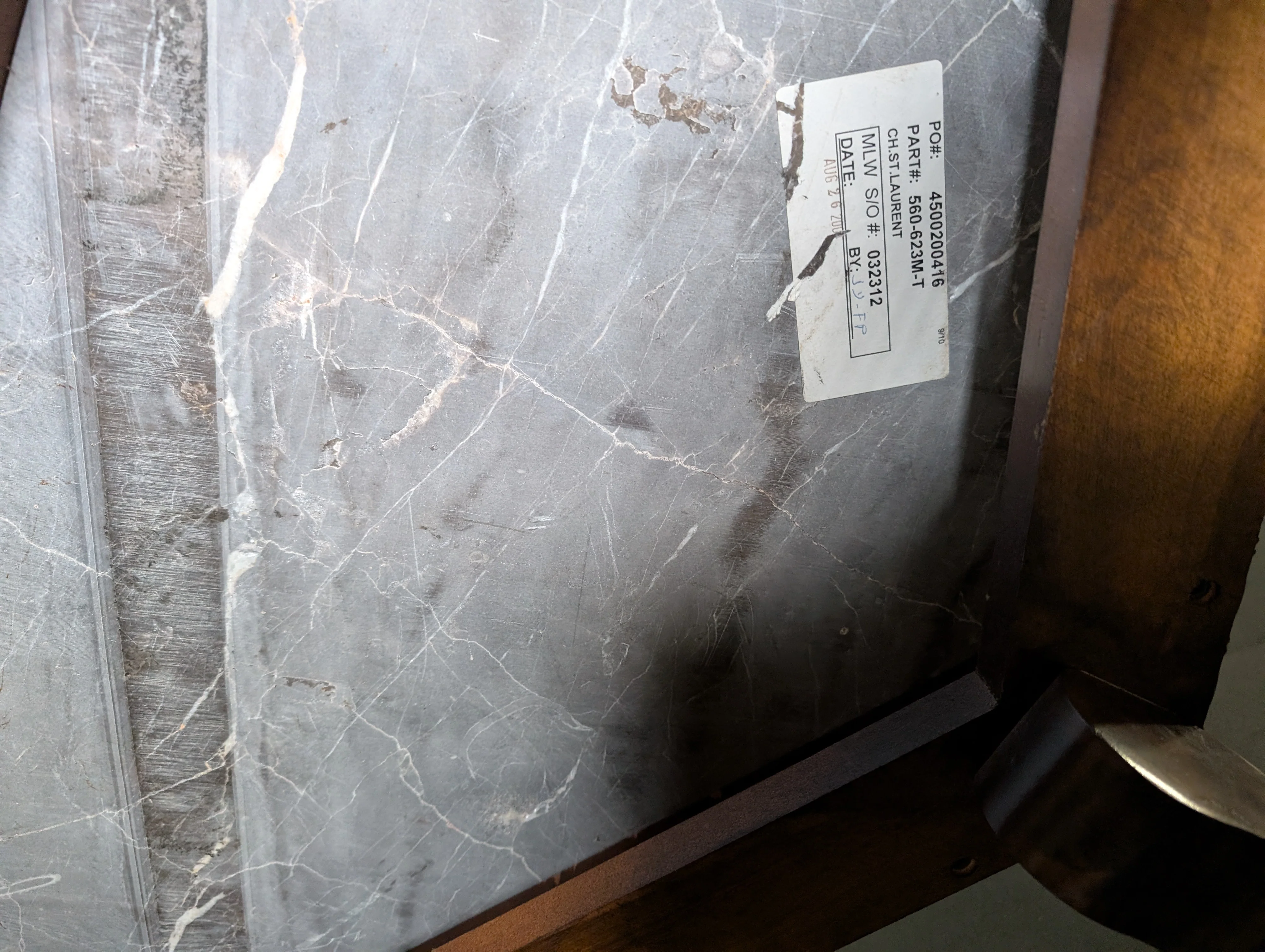 Hexagonal Dark Marble Top Accent Table with Carved Wood Pedestal Base - Image 7