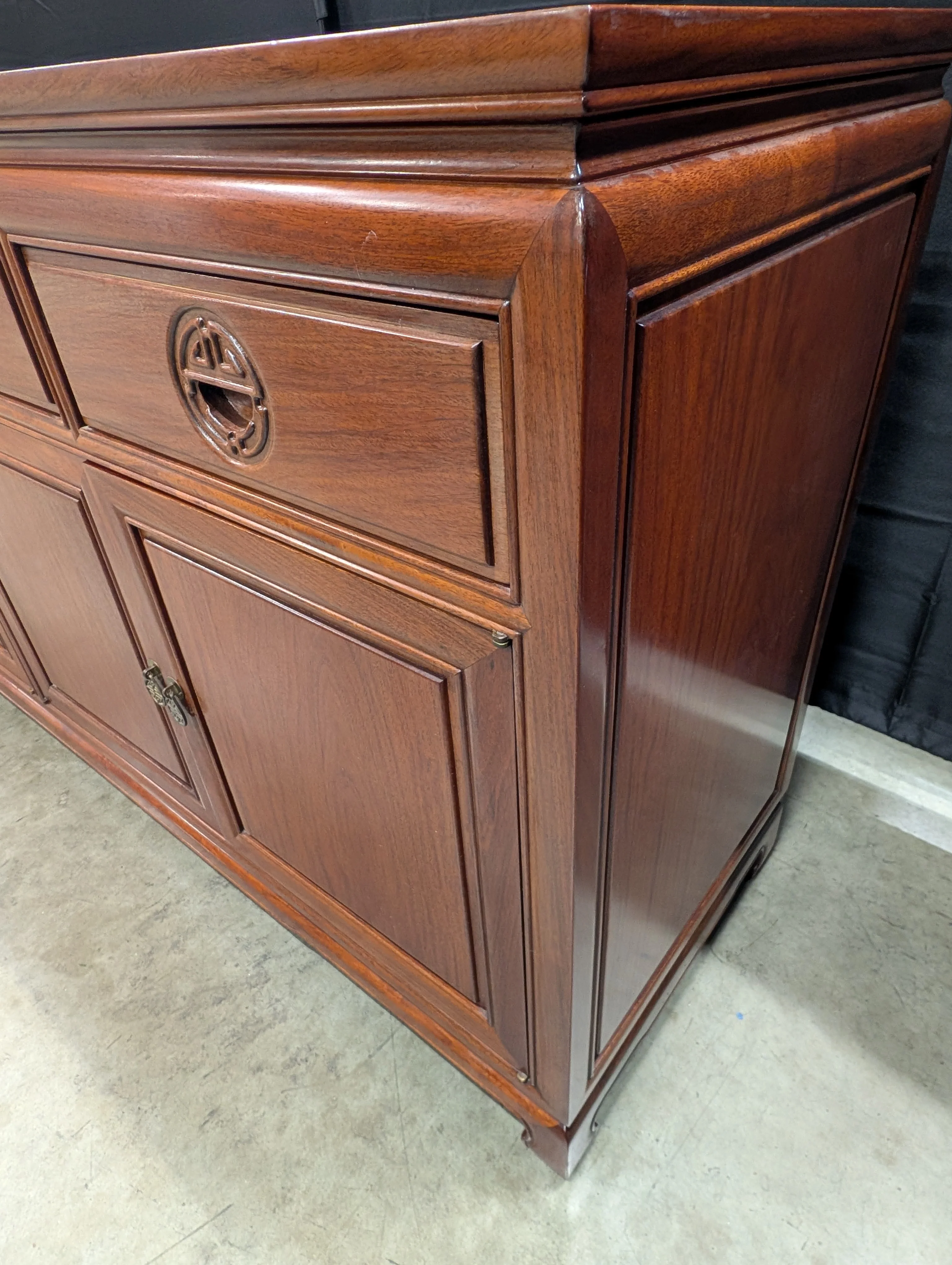 Rich Toned Wooden Sideboard with Carved Accents - Image 10