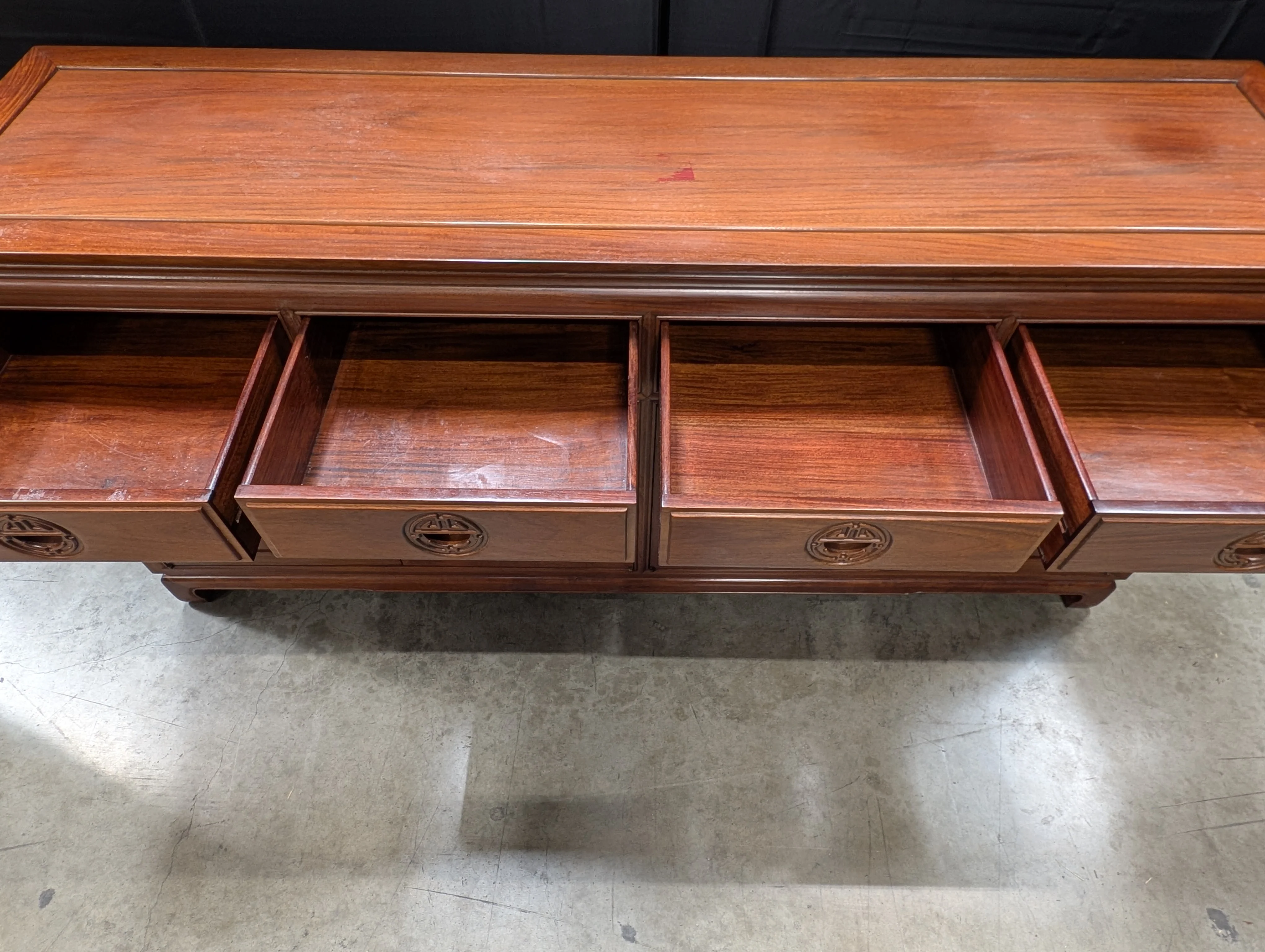 Rich Toned Wooden Sideboard with Carved Accents - Image 6