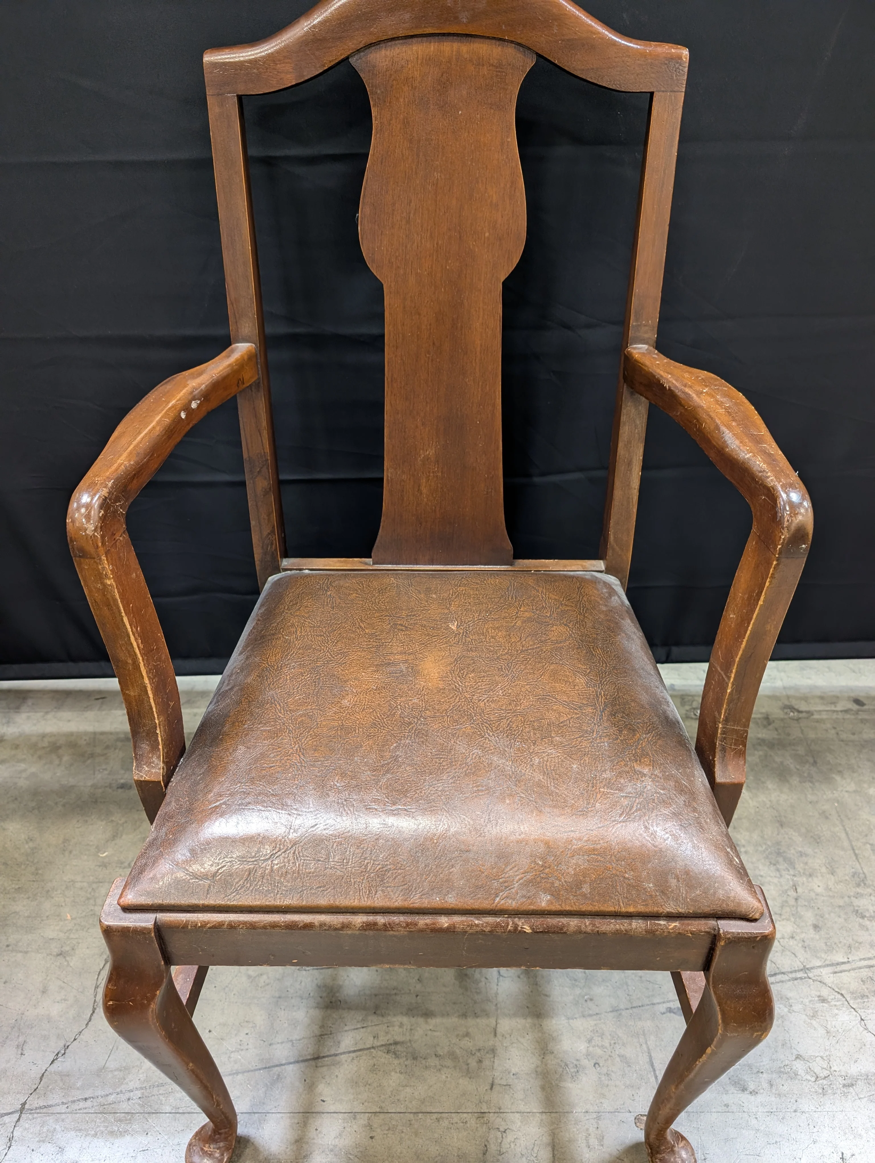 Antique Dark Wood Round Dining Table with six Dining Chairs - Image 10
