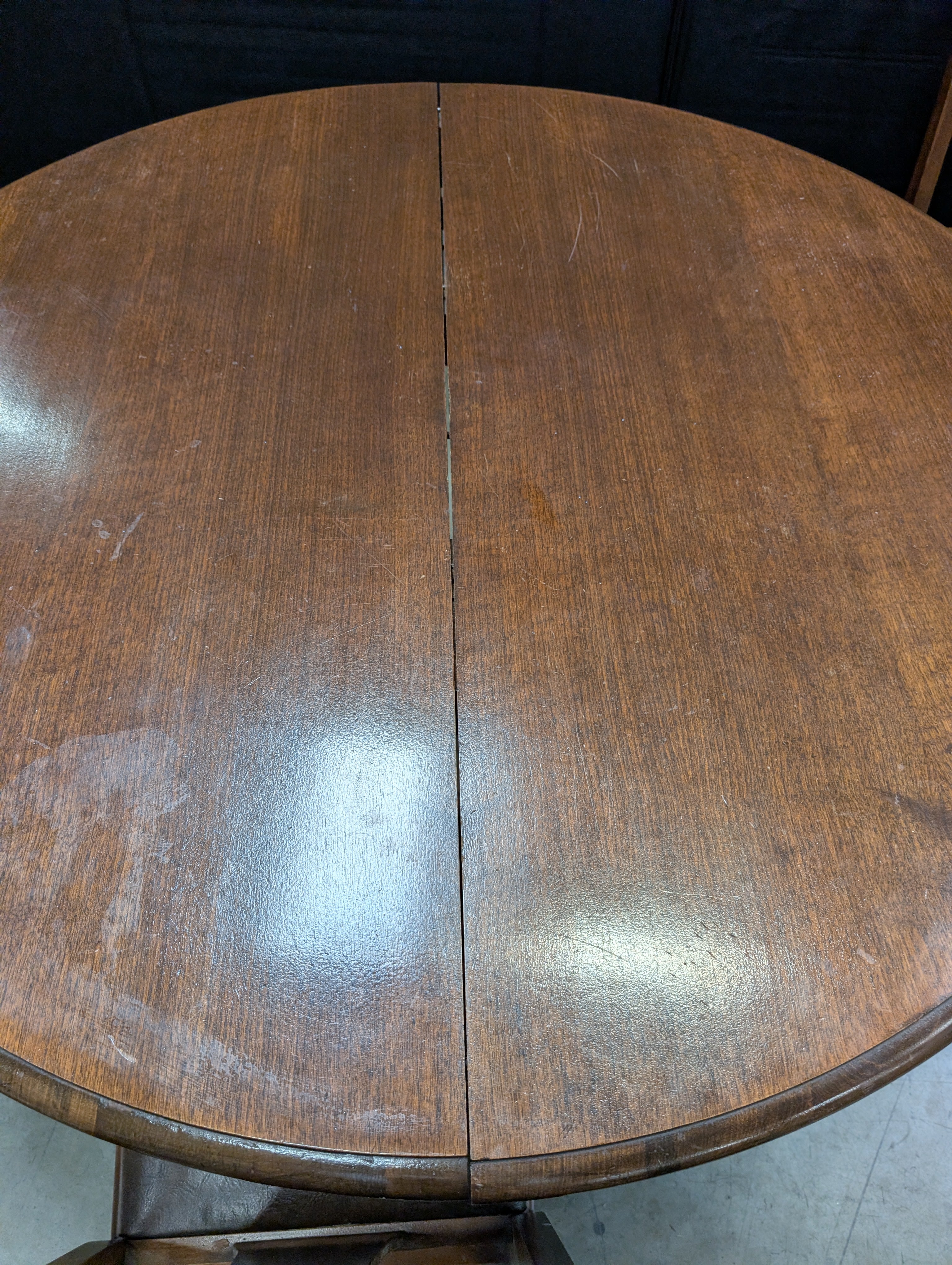 Antique Dark Wood Round Dining Table with six Dining Chairs - Image 5