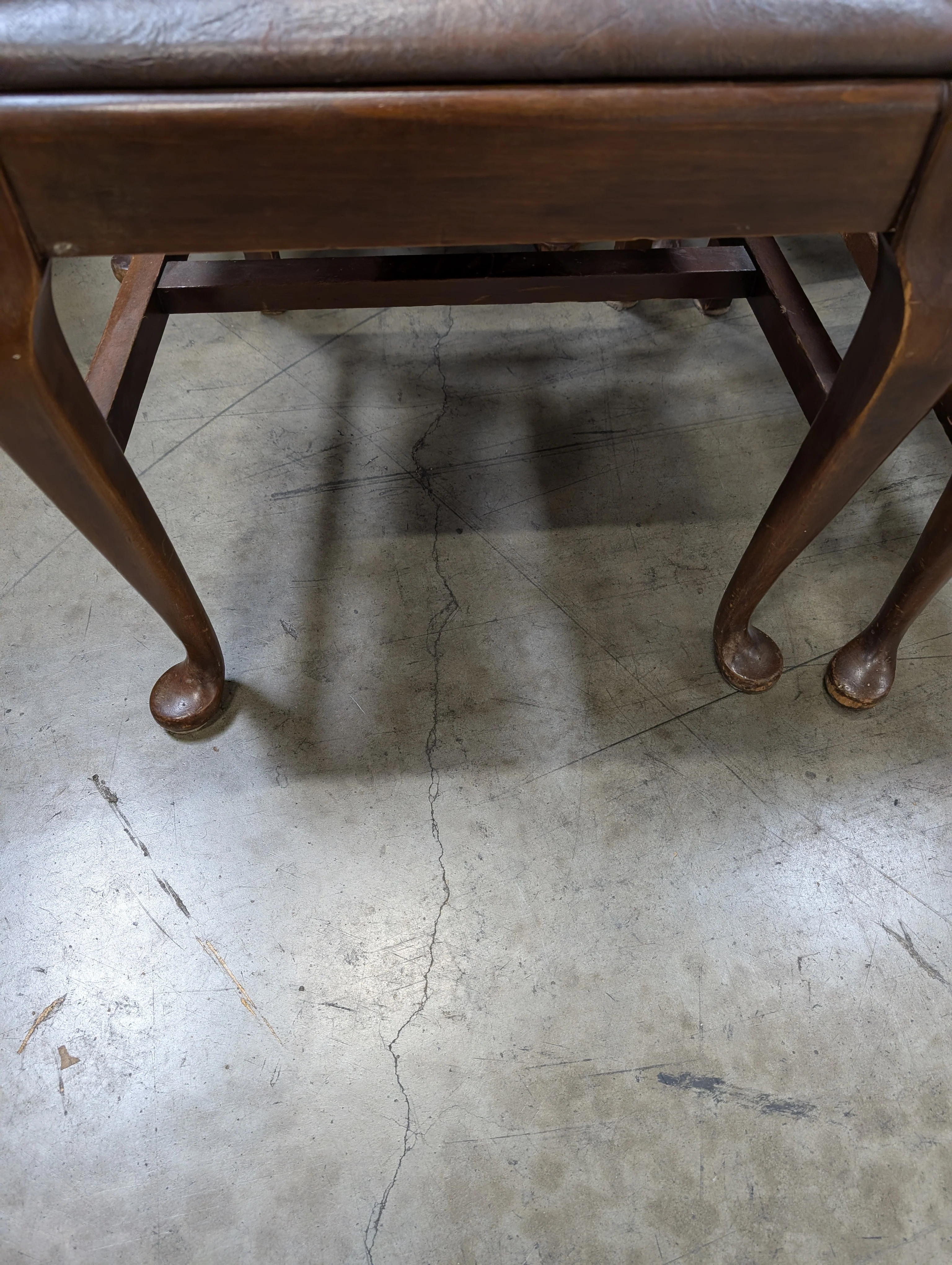 Antique Dark Wood Round Dining Table with six Dining Chairs - Image 6