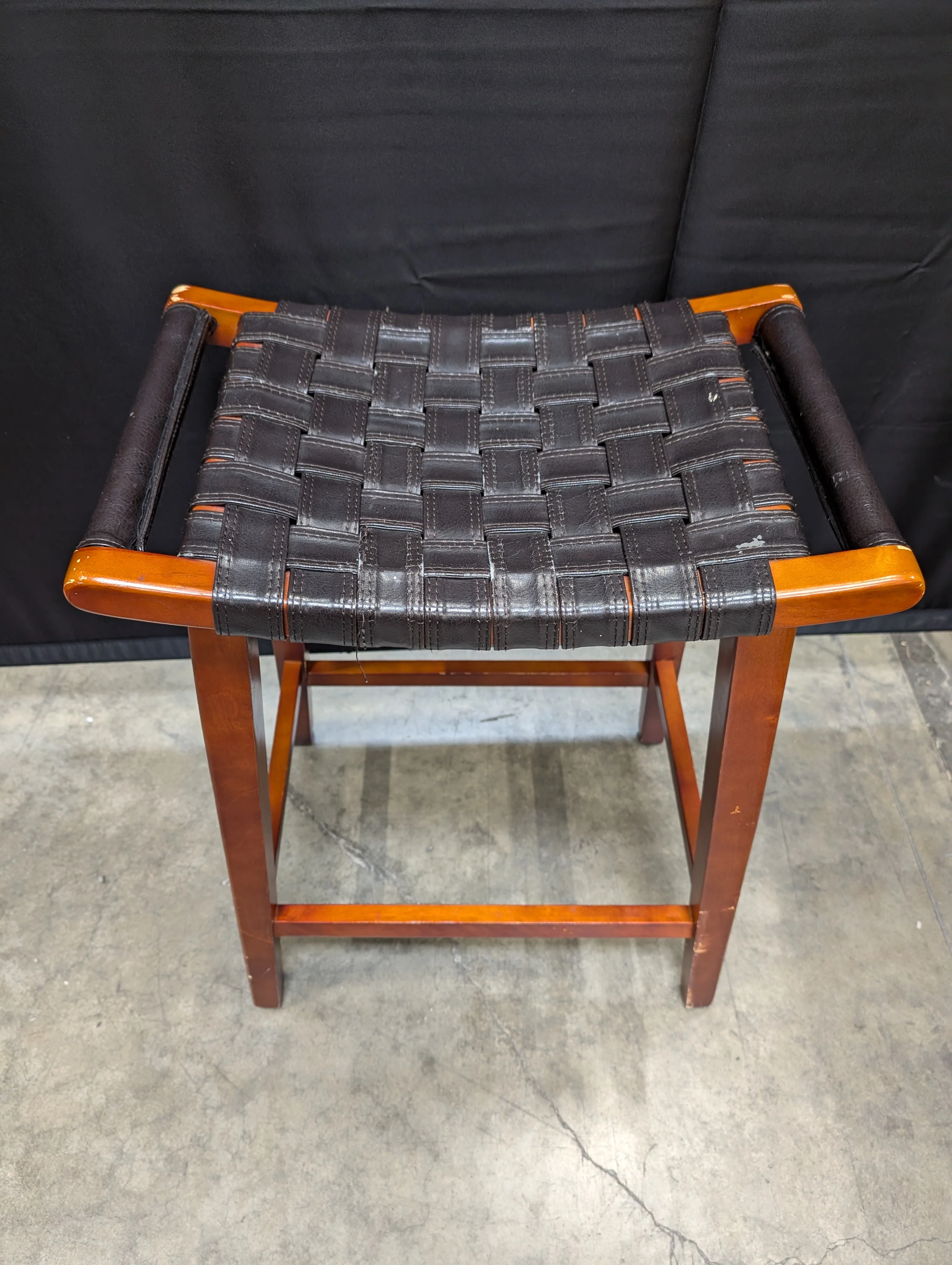 Woven Seat Wood Frame Stool - Image 2