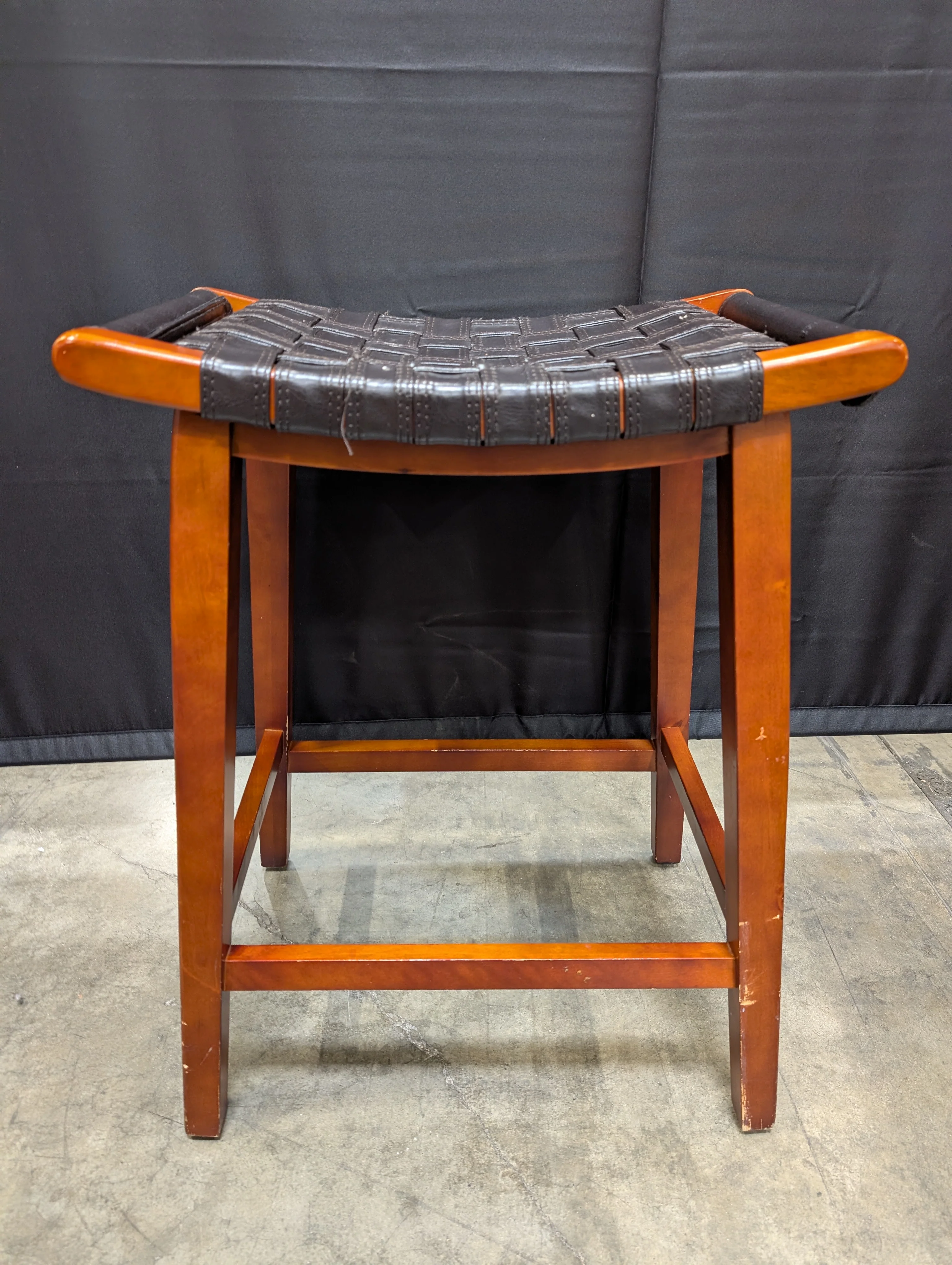 Woven Seat Wood Frame Stool - Image 3