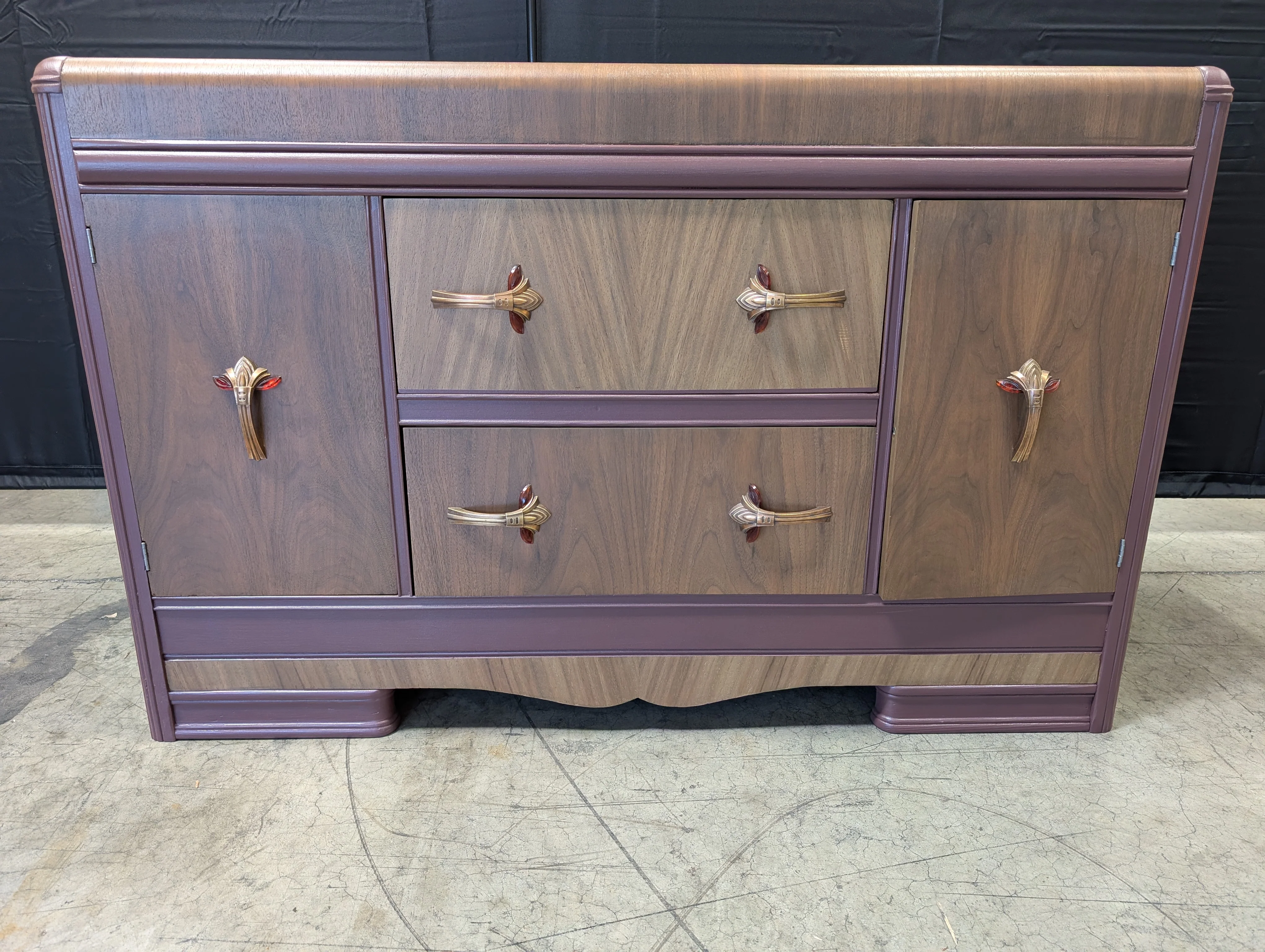 Vintage Art Deco Waterfall Wood Sideboard Cabinet - Image 10