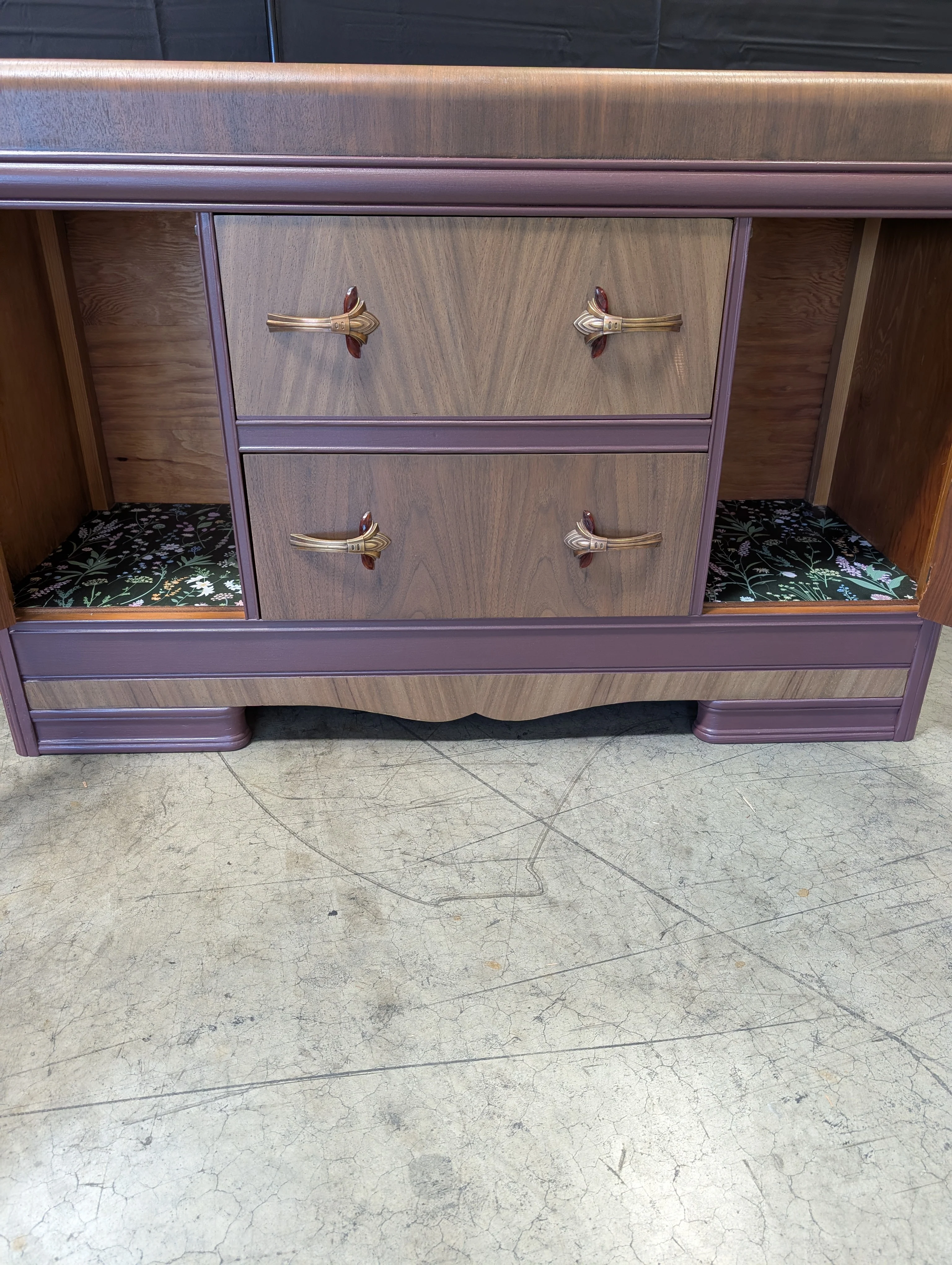 Vintage Art Deco Waterfall Wood Sideboard Cabinet - Image 5