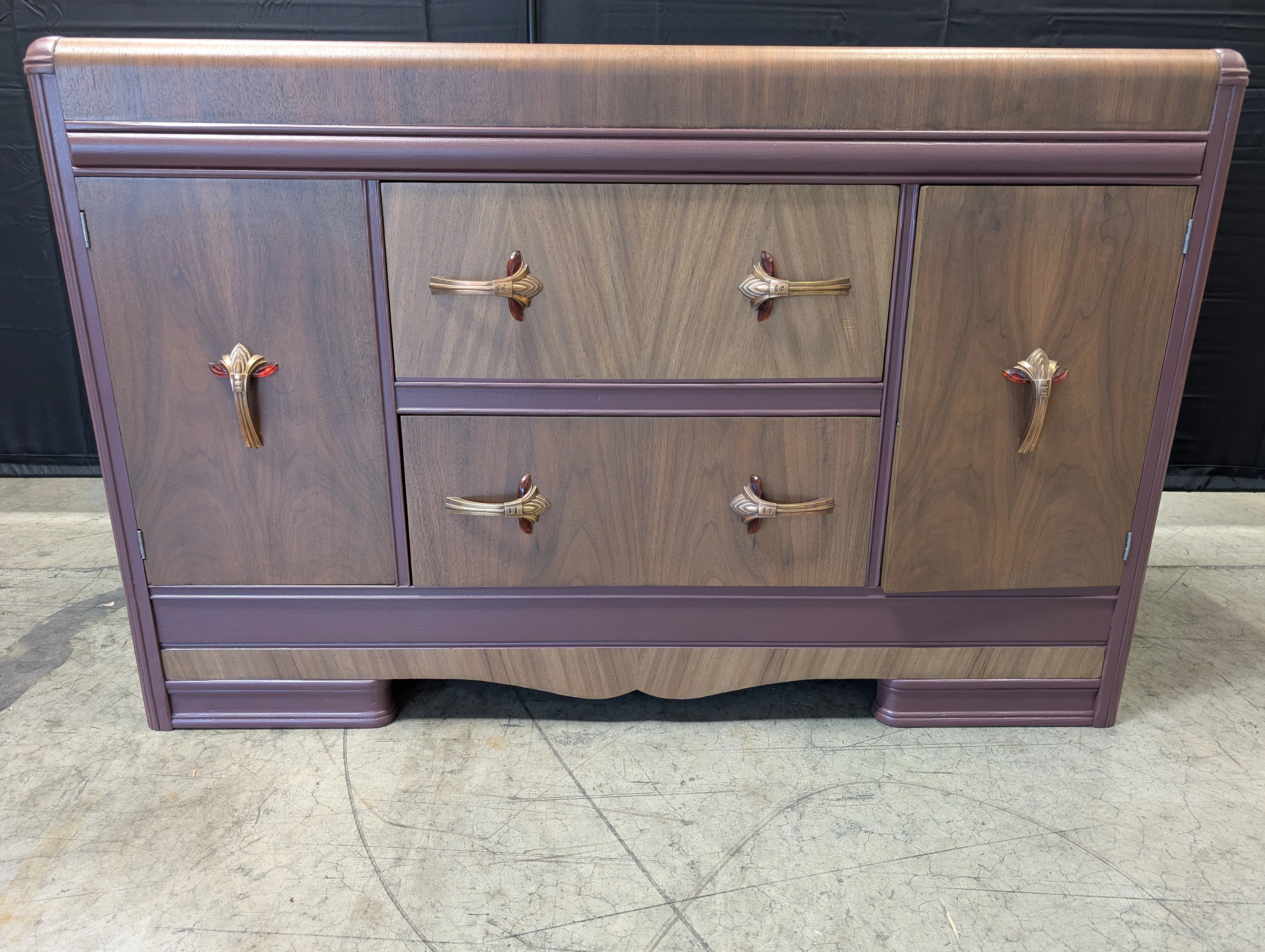 Vintage Art Deco Waterfall Wood Sideboard Cabinet - Image 7