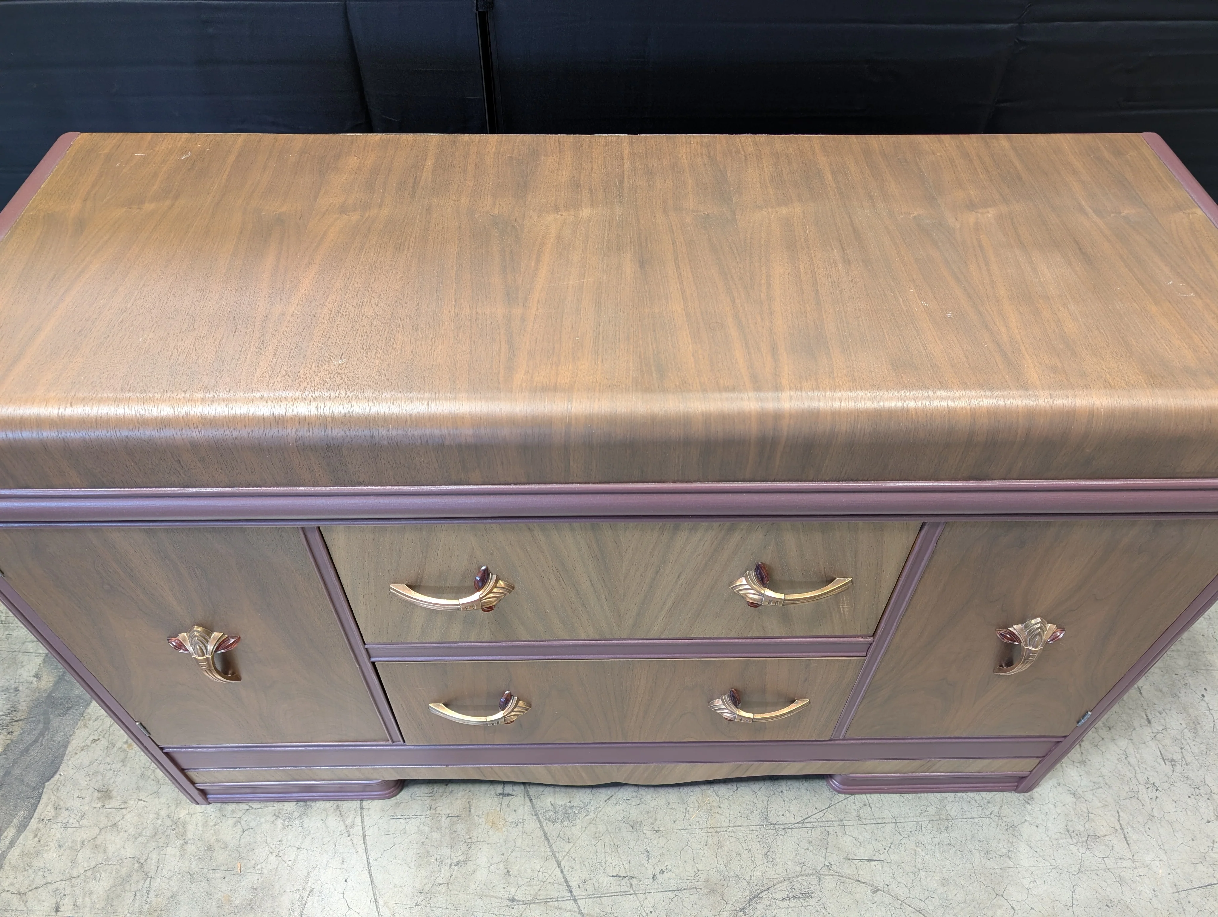 Vintage Art Deco Waterfall Wood Sideboard Cabinet - Image 8