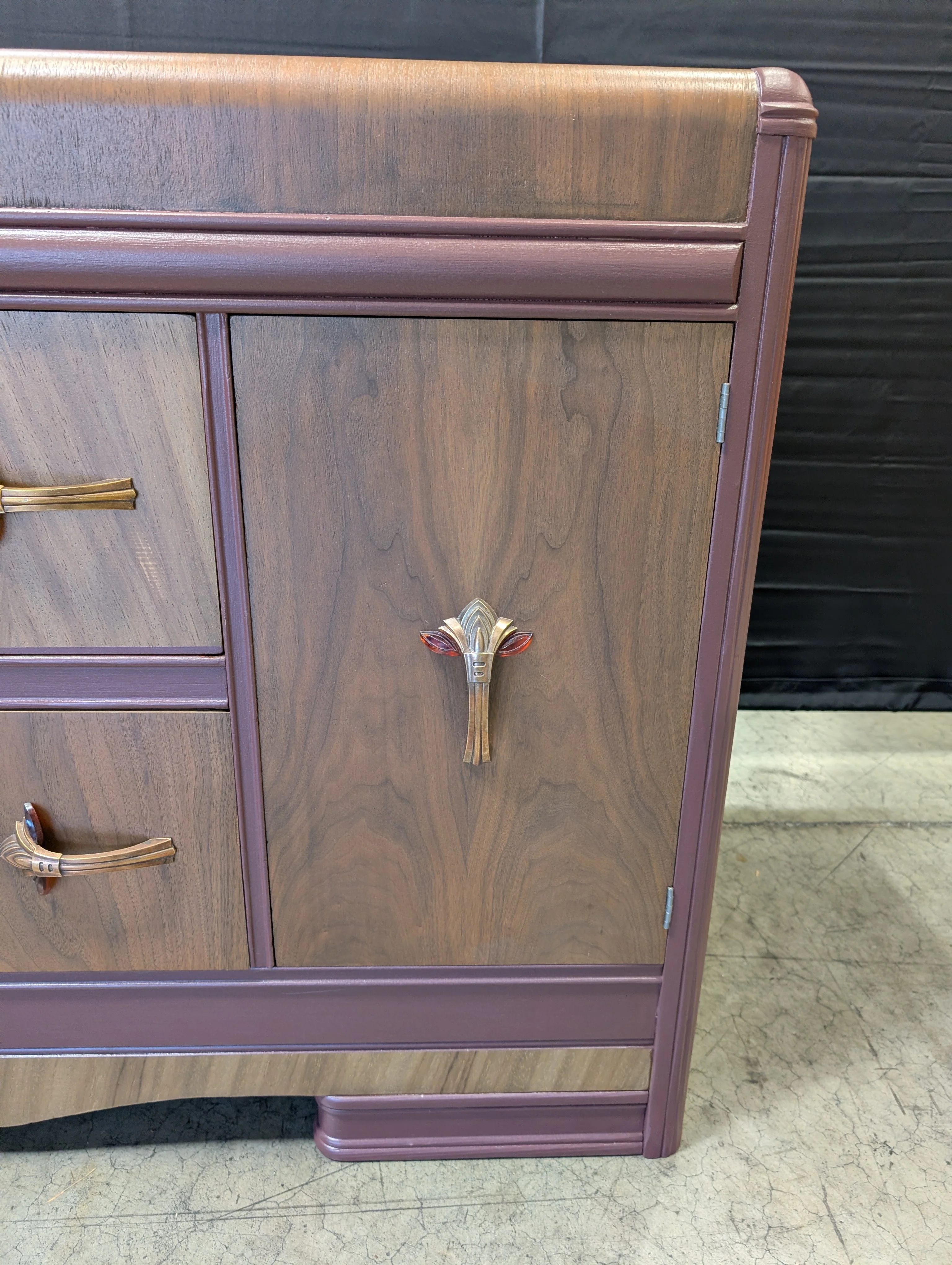 Vintage Art Deco Waterfall Wood Sideboard Cabinet - Image 9
