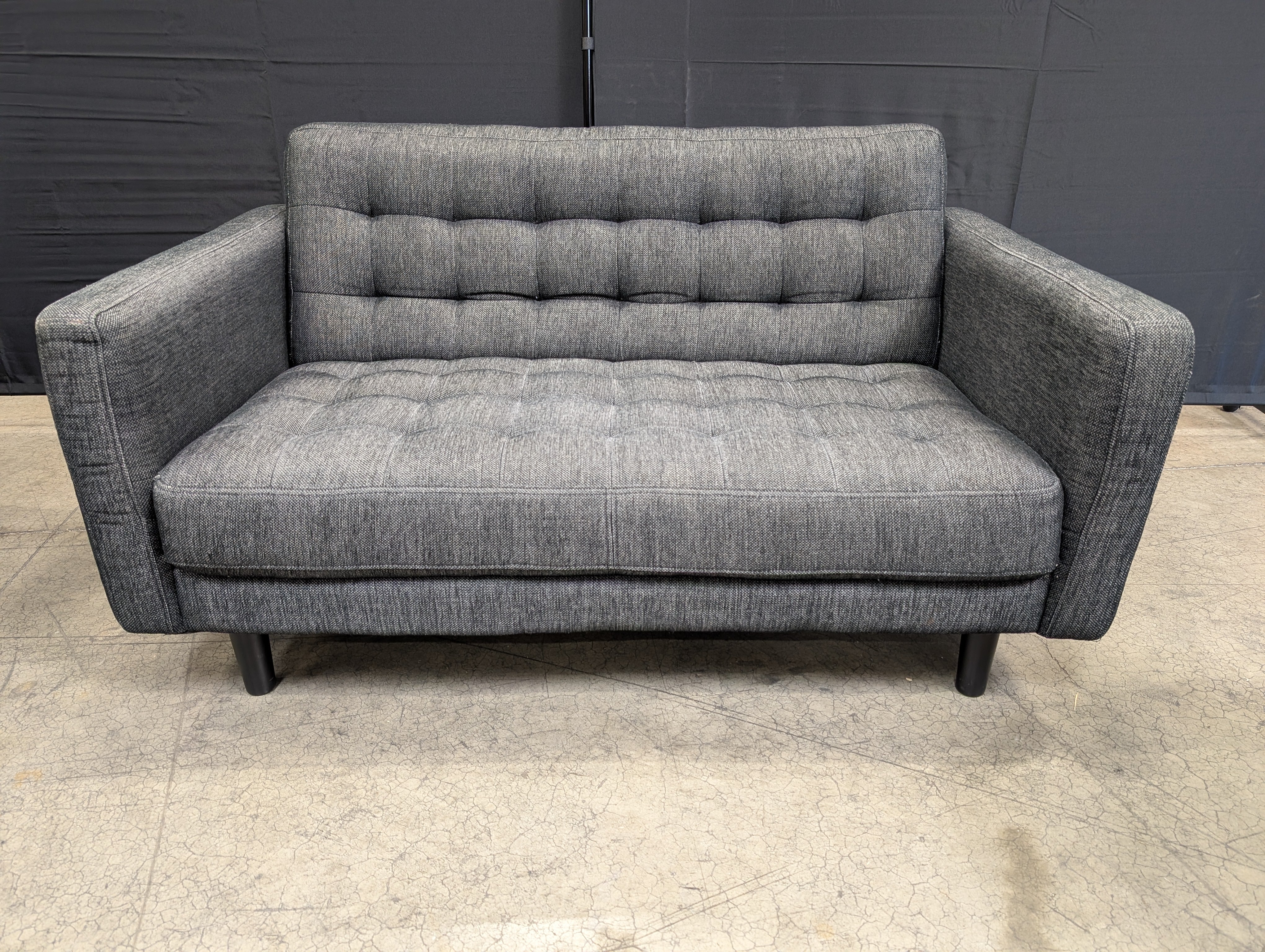 Used Dark Grey Tufted Fabric Loveseat Sofa - Image 2