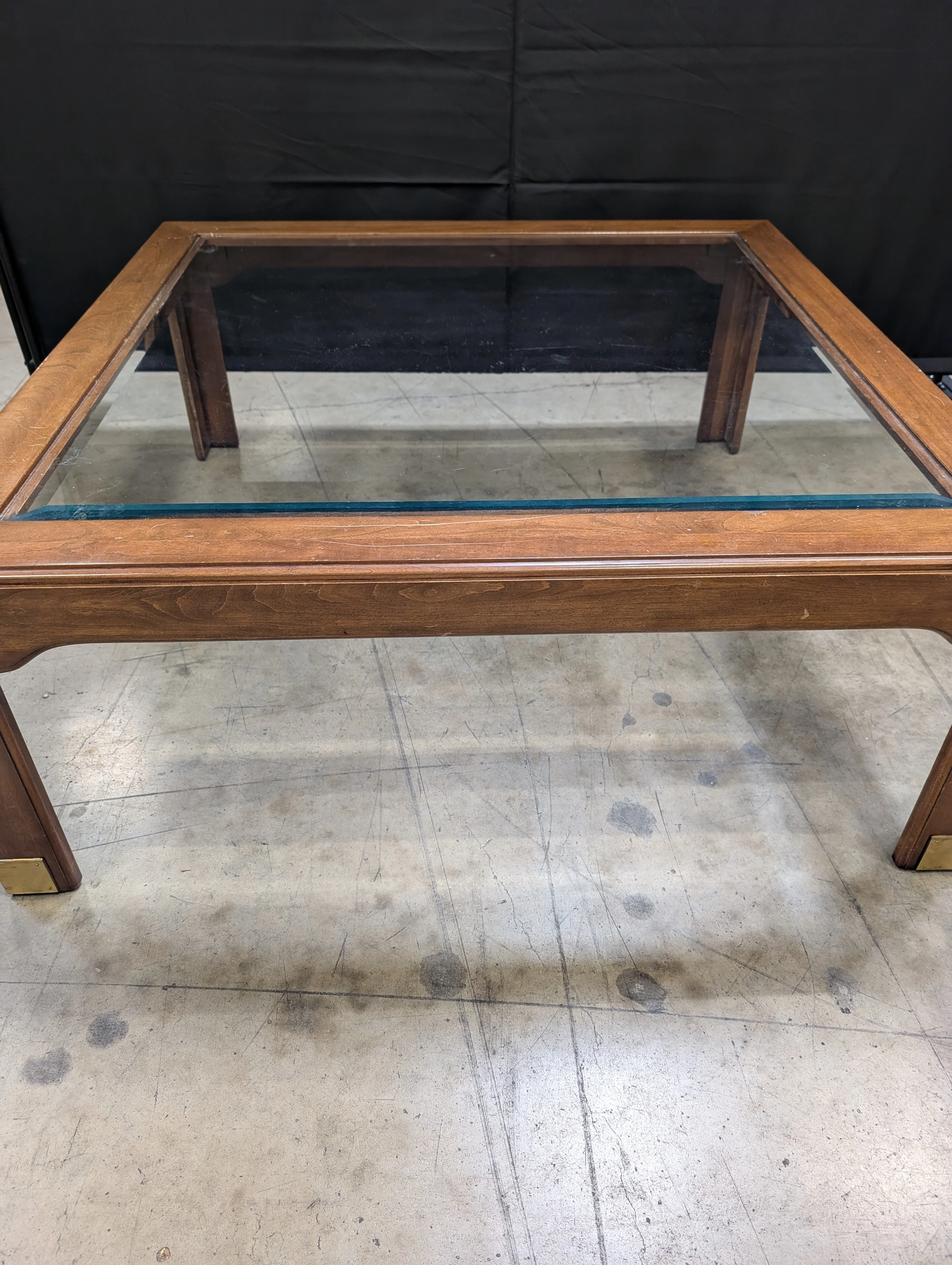 Traditional Hardwood and Glass Square Coffee Table