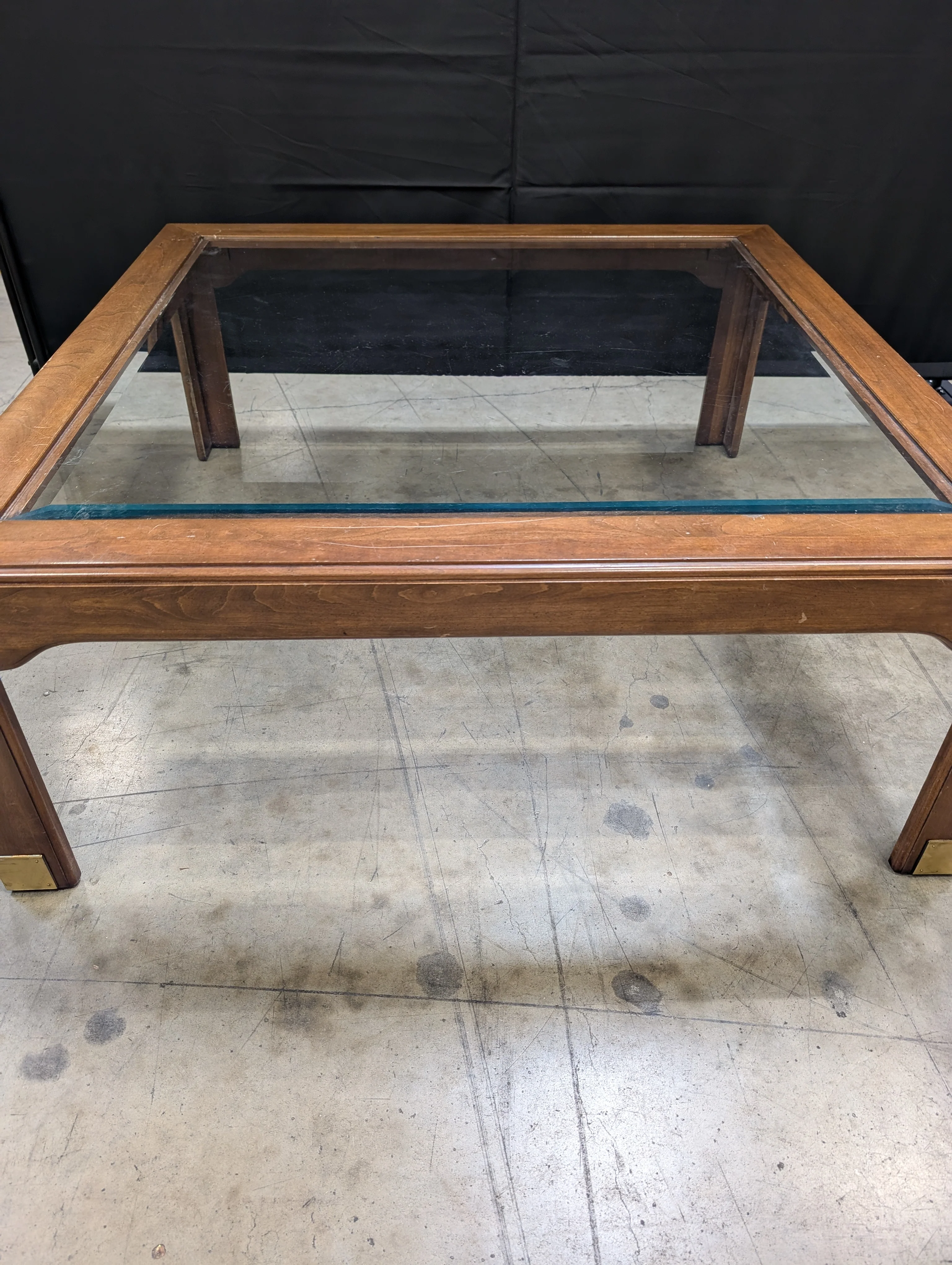 Traditional Hardwood and Glass Square Coffee Table - Image 2