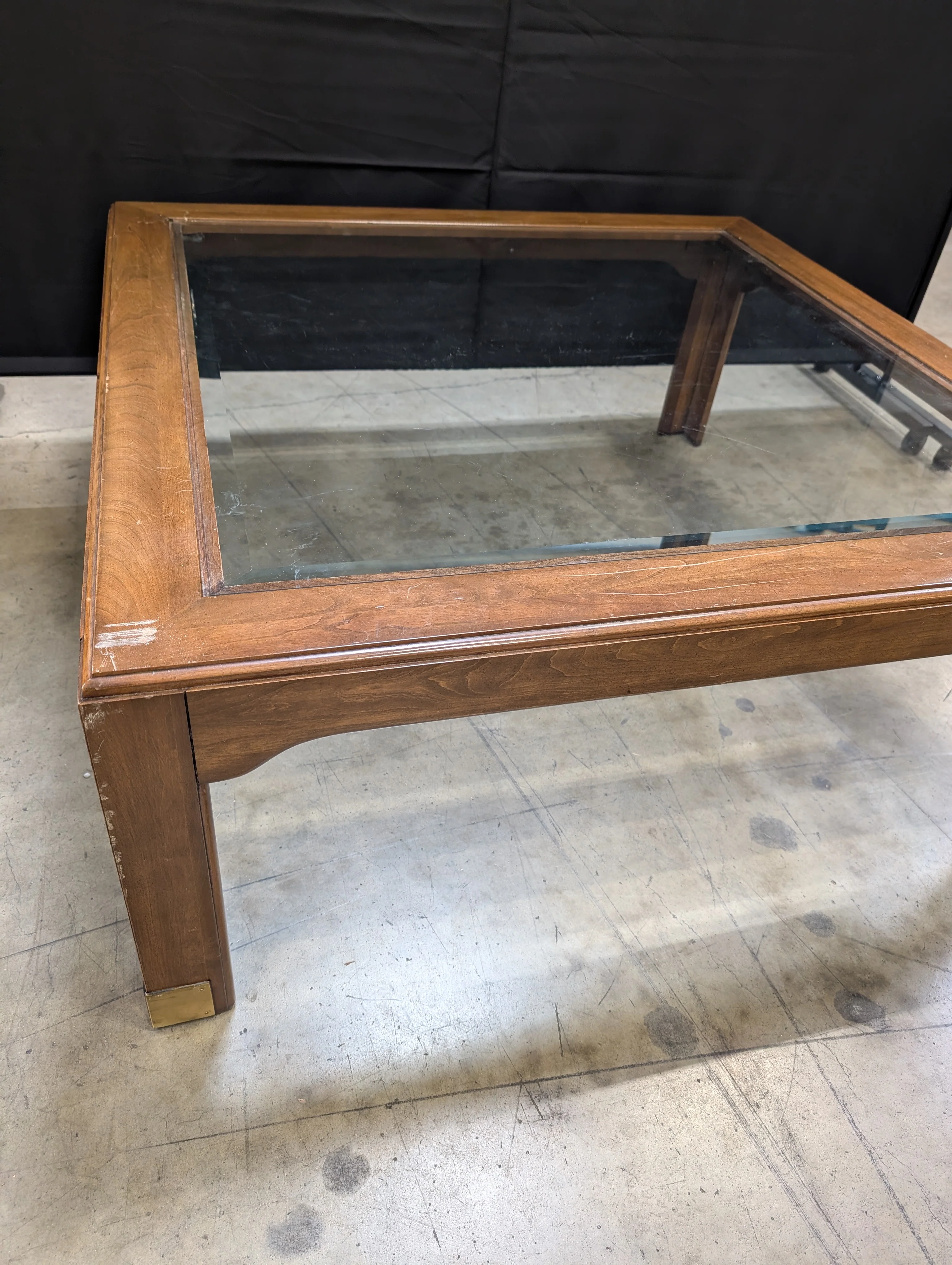 Traditional Hardwood and Glass Square Coffee Table - Image 3
