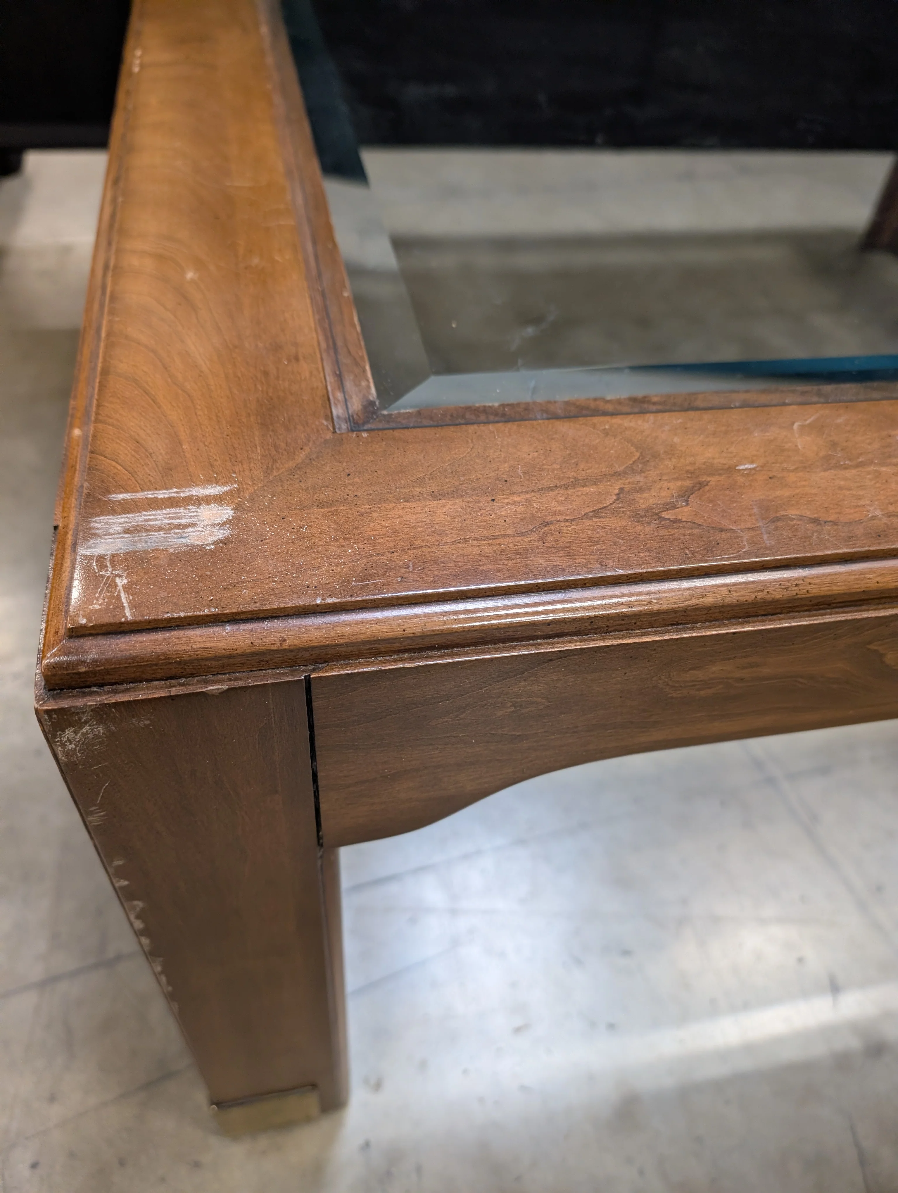 Traditional Hardwood and Glass Square Coffee Table - Image 4