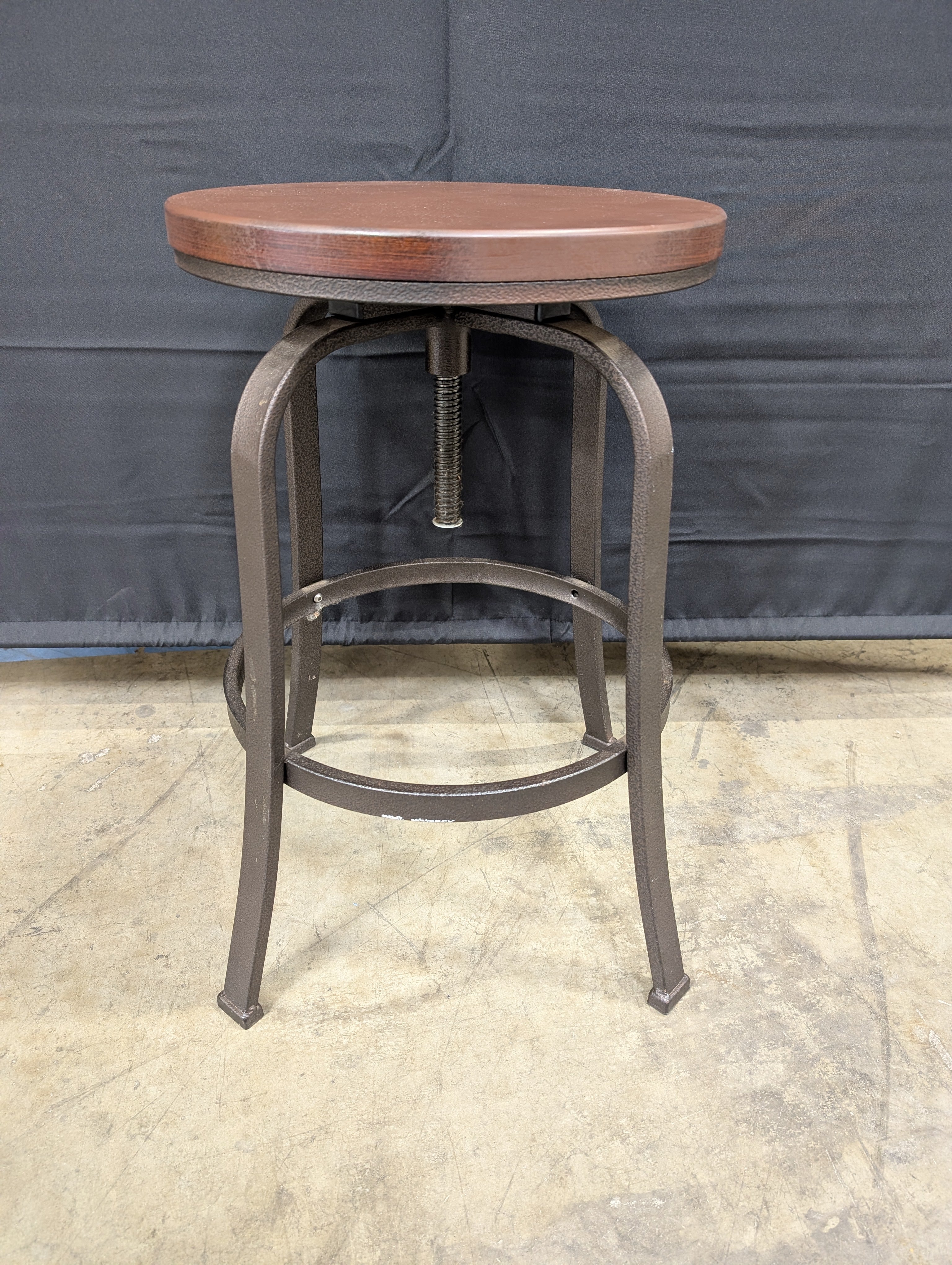 Round Dark Brown Wood Seat Metal Frame Counter Stool