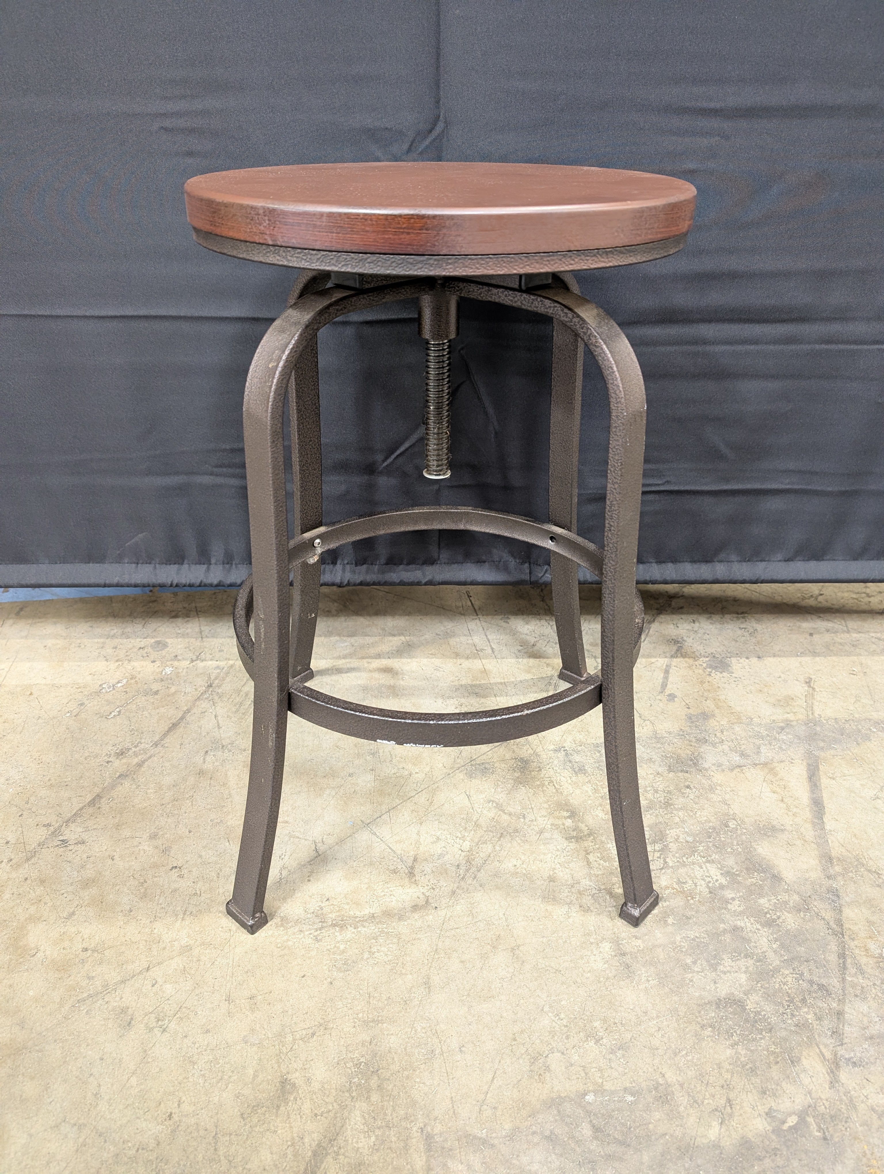 Round Dark Brown Wood Seat Metal Frame Counter Stool - Image 2