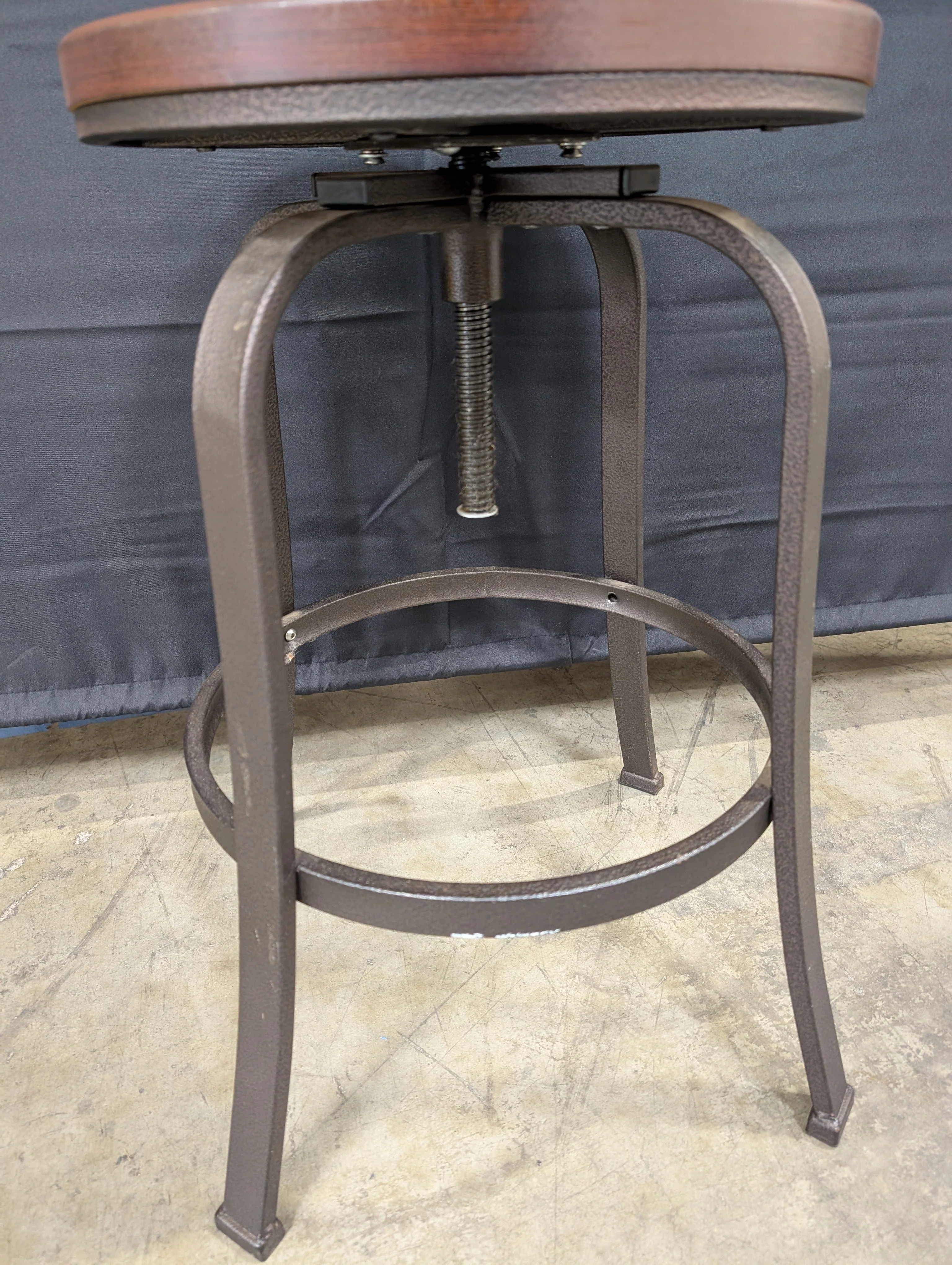 Round Dark Brown Wood Seat Metal Frame Counter Stool - Image 3