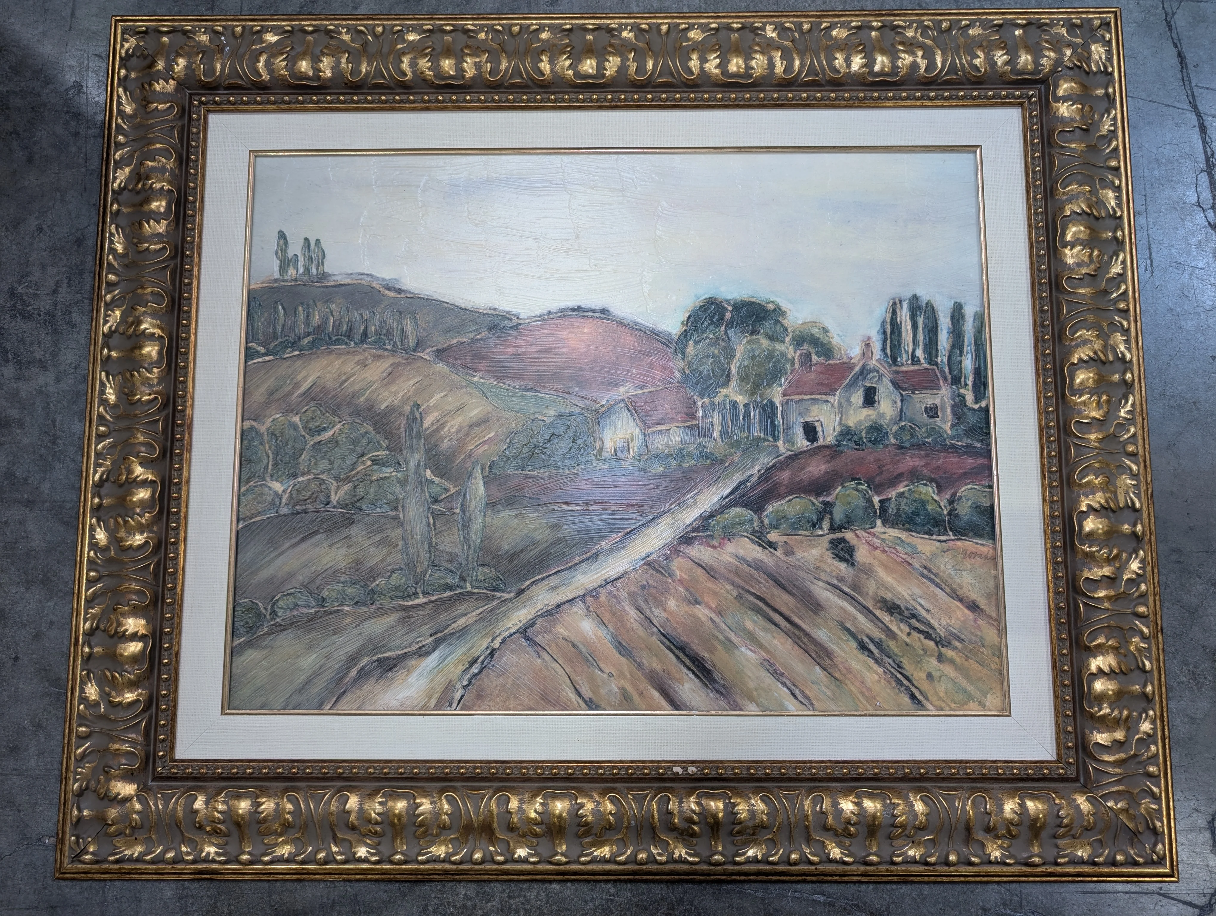 Ornate Gold Framed Rustic Landscape Painting - Image 2