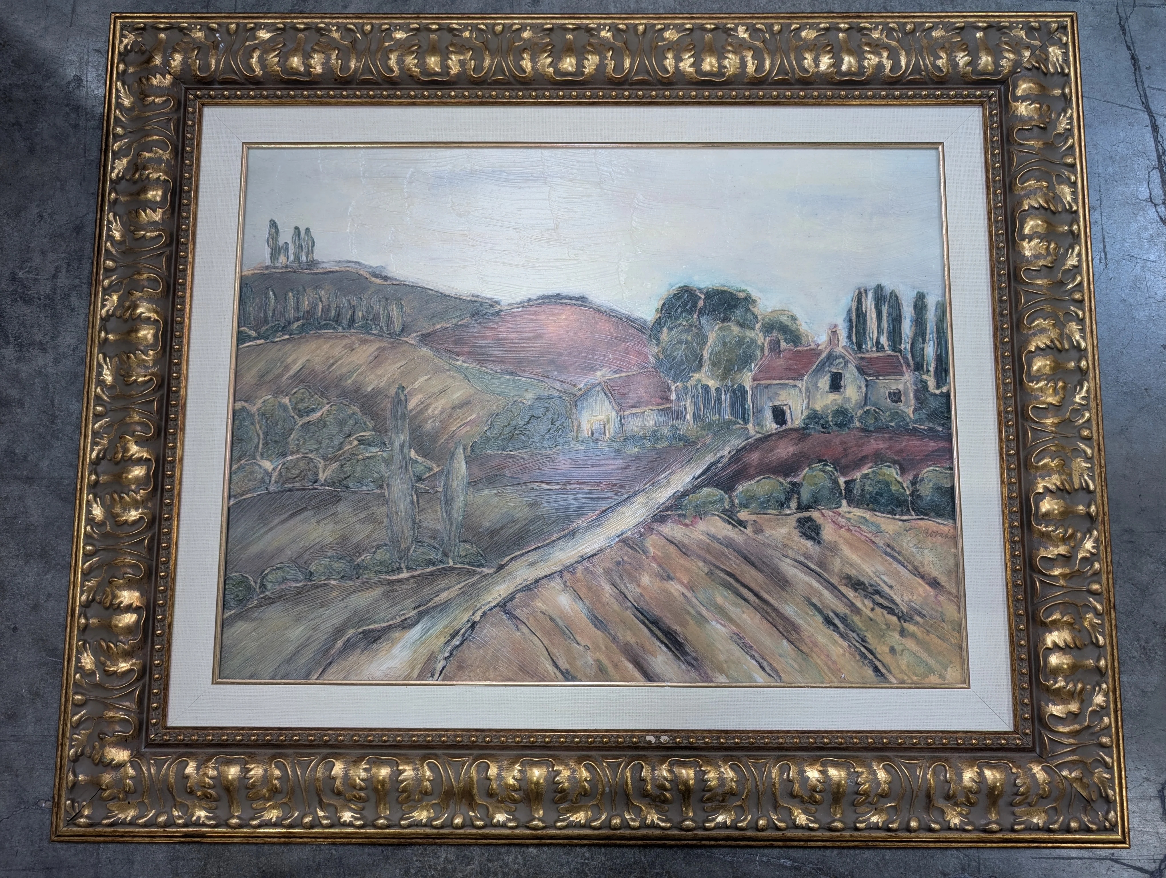 Ornate Gold Framed Rustic Landscape Painting - Image 3